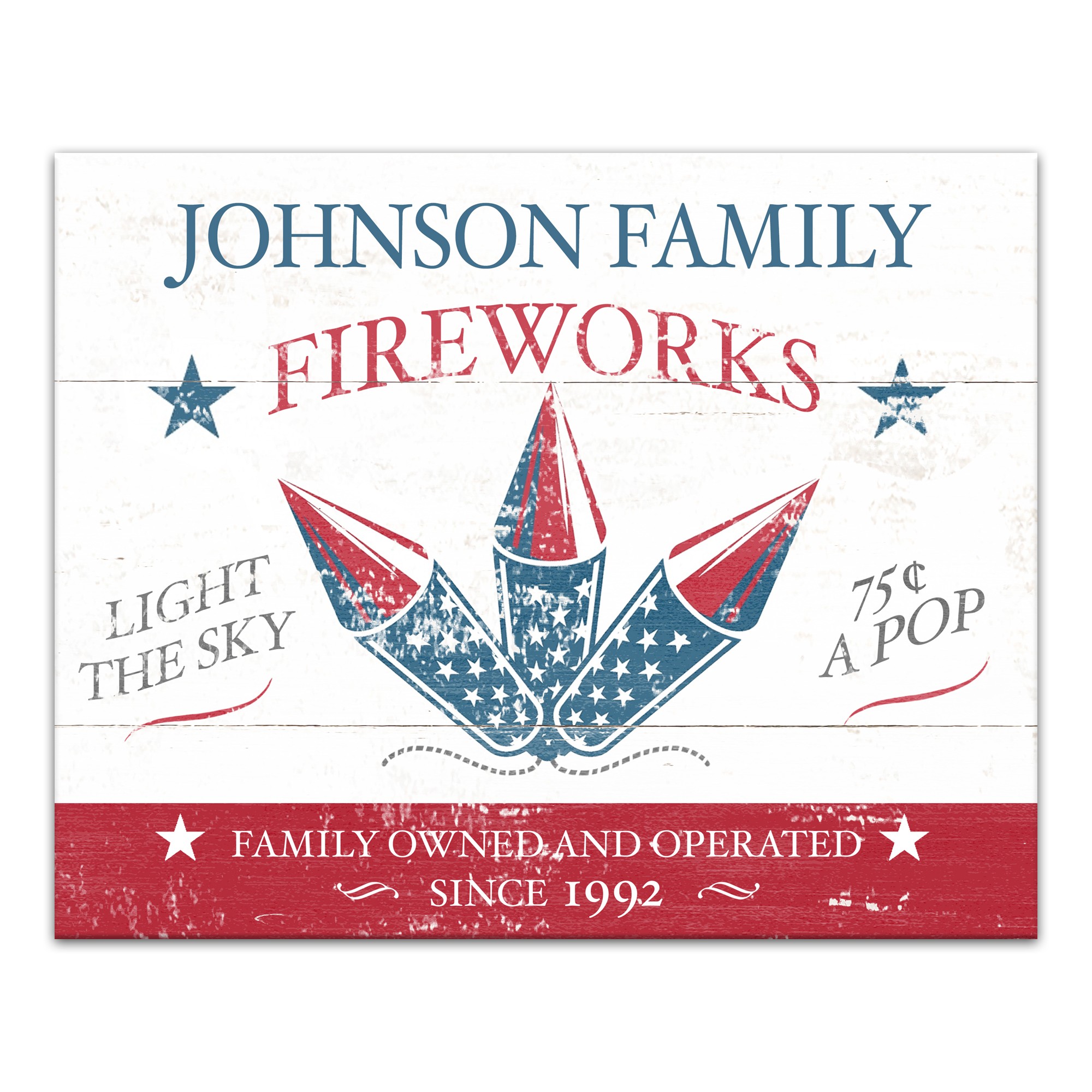 Family Red White and Blue Fireworks 16x20 Personalized Canvas Wall Art