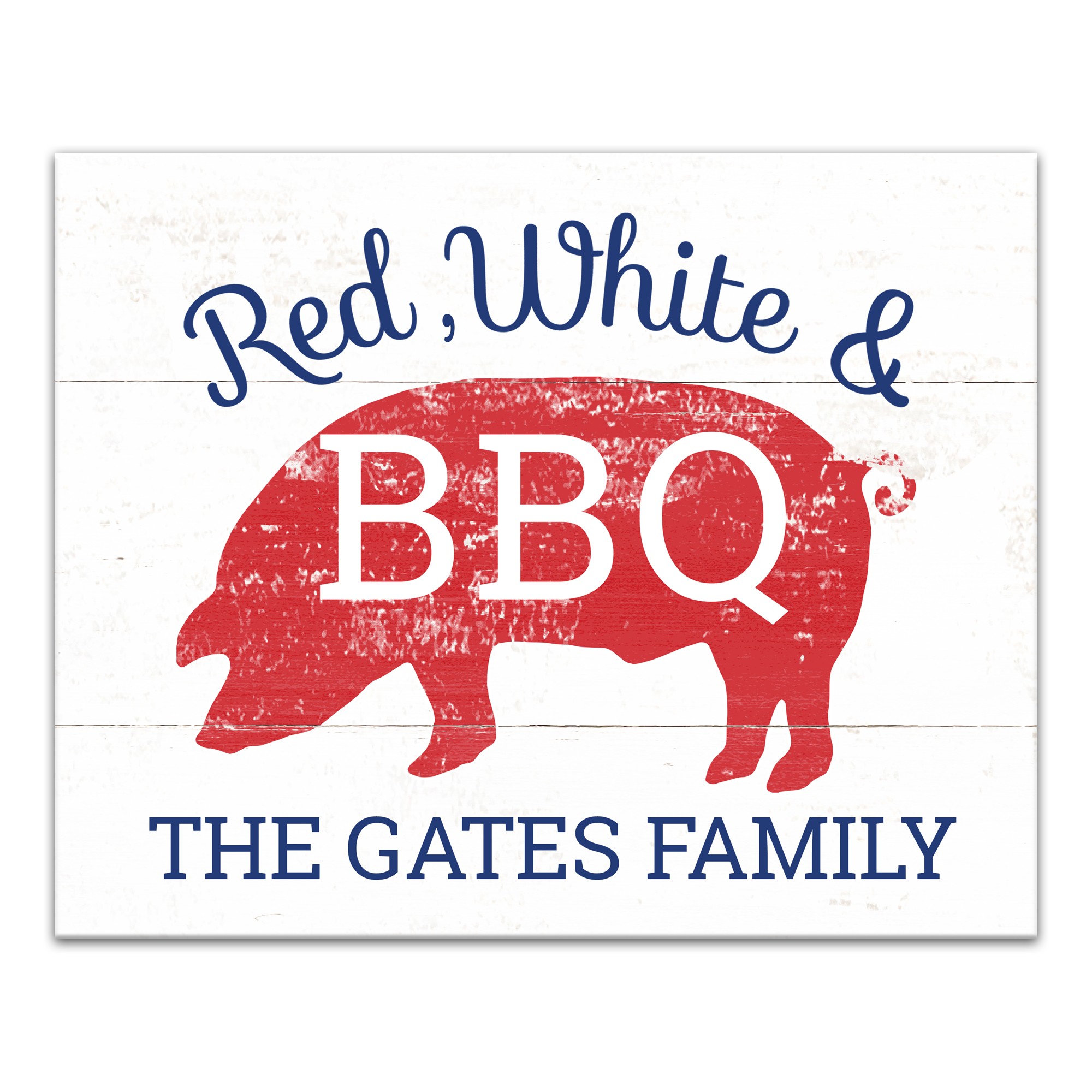 Red White and BBQ Family 16x20 Personalized Canvas Wall Art