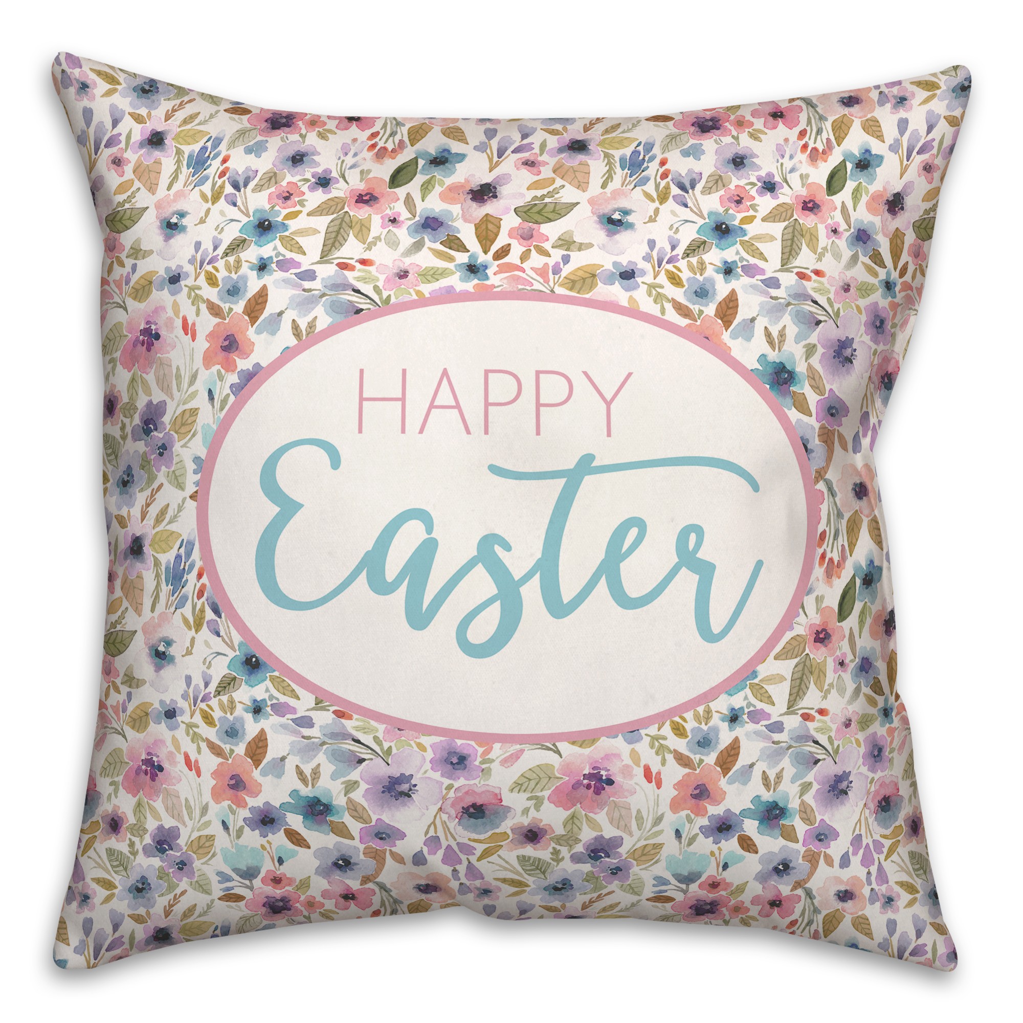 Happy Easter Floral Pattern 18x18 Spun Poly Pillow