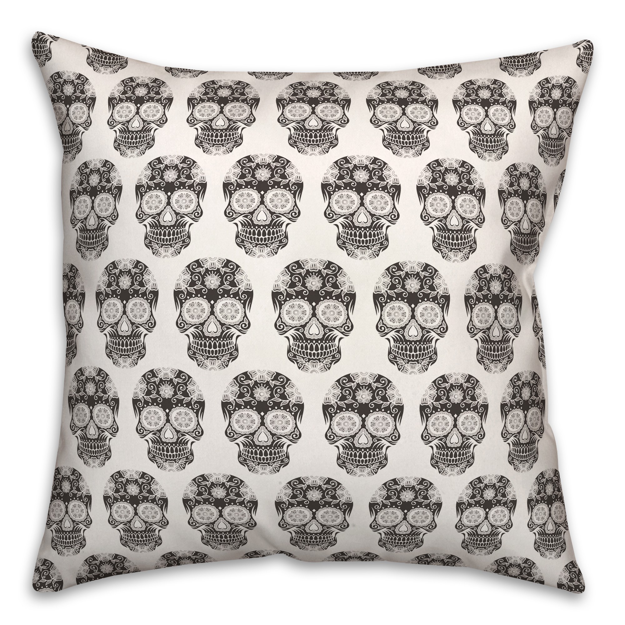 Sugar Skull Black and White Pattern 18x18 Spun Poly Pillow