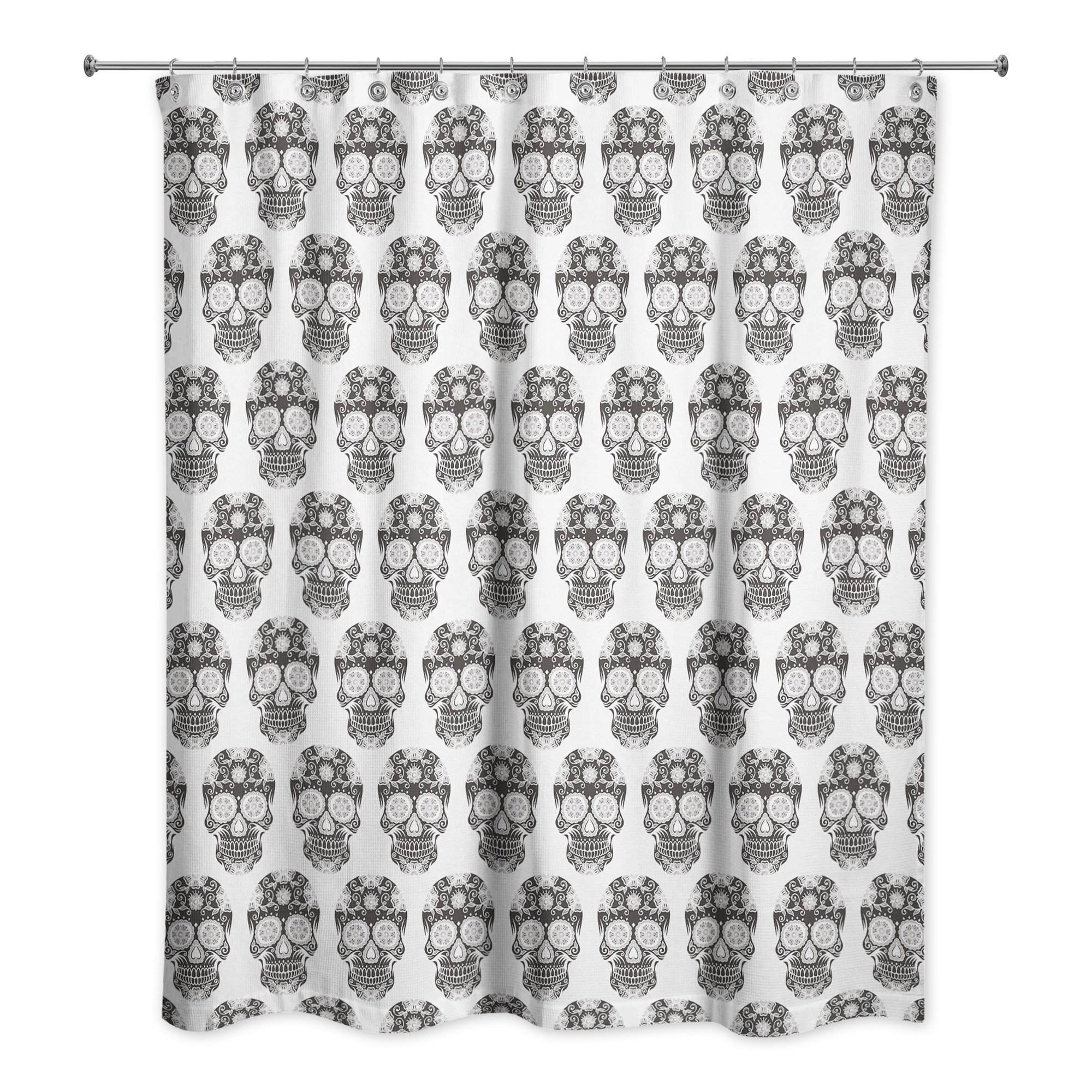 Sugar Skull Black and White Pattern 71x74 Shower Curtain