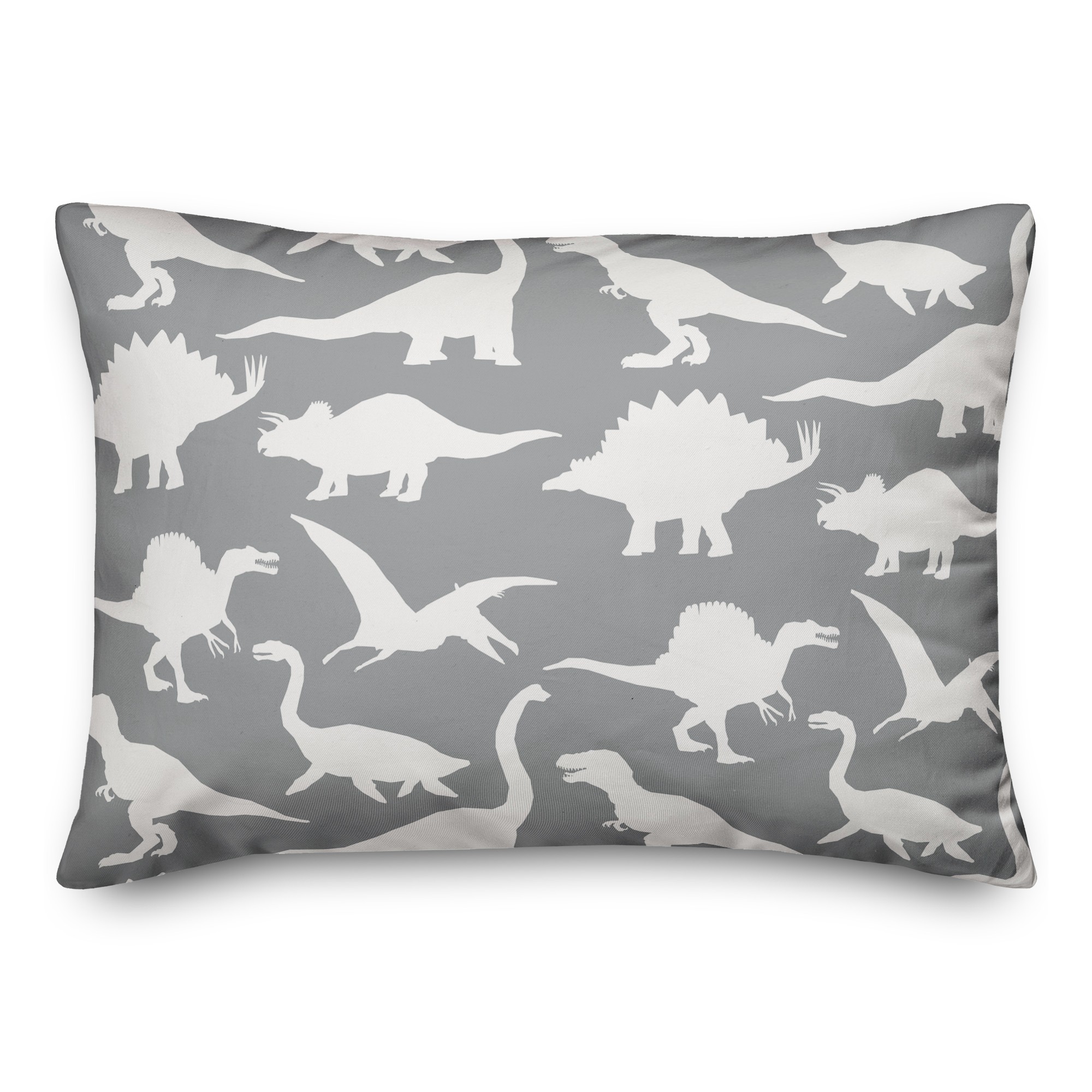 Dinosaur Pattern on Gray and White 14x20 Spun Poly Pillow