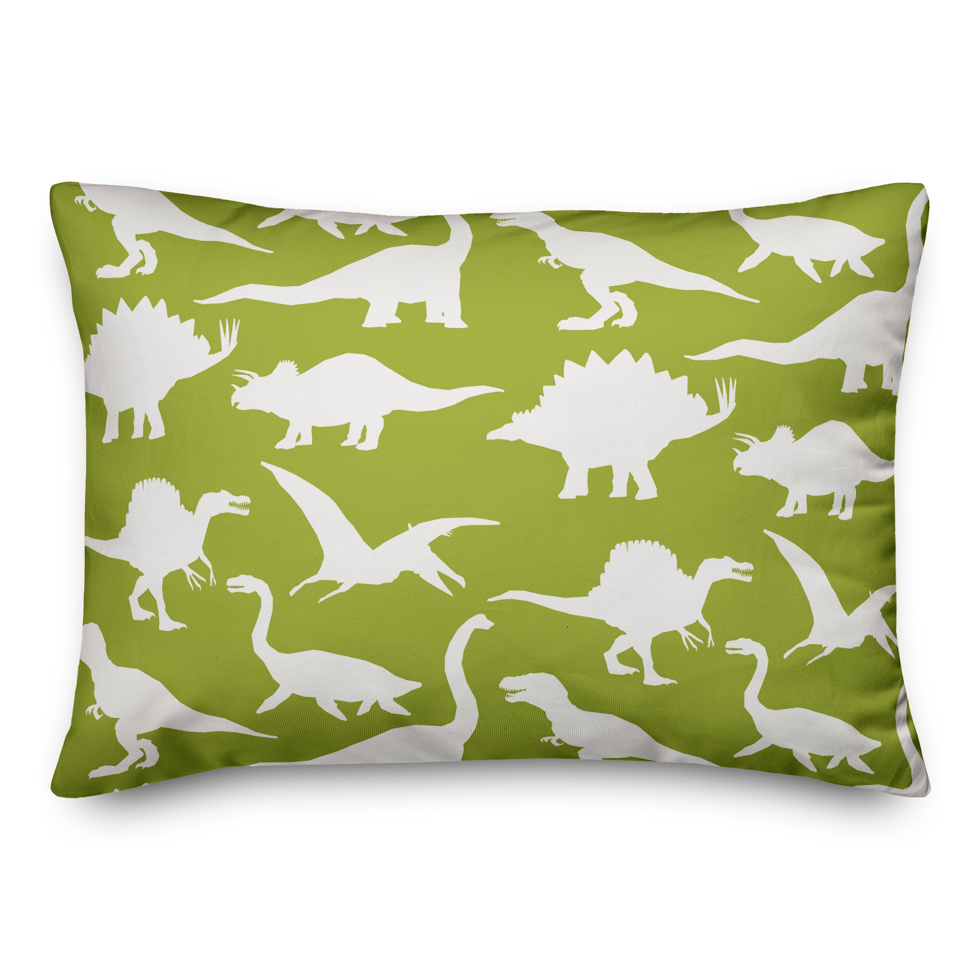 Dinosaur Pattern on Green and White 14x20 Spun Poly Pillow