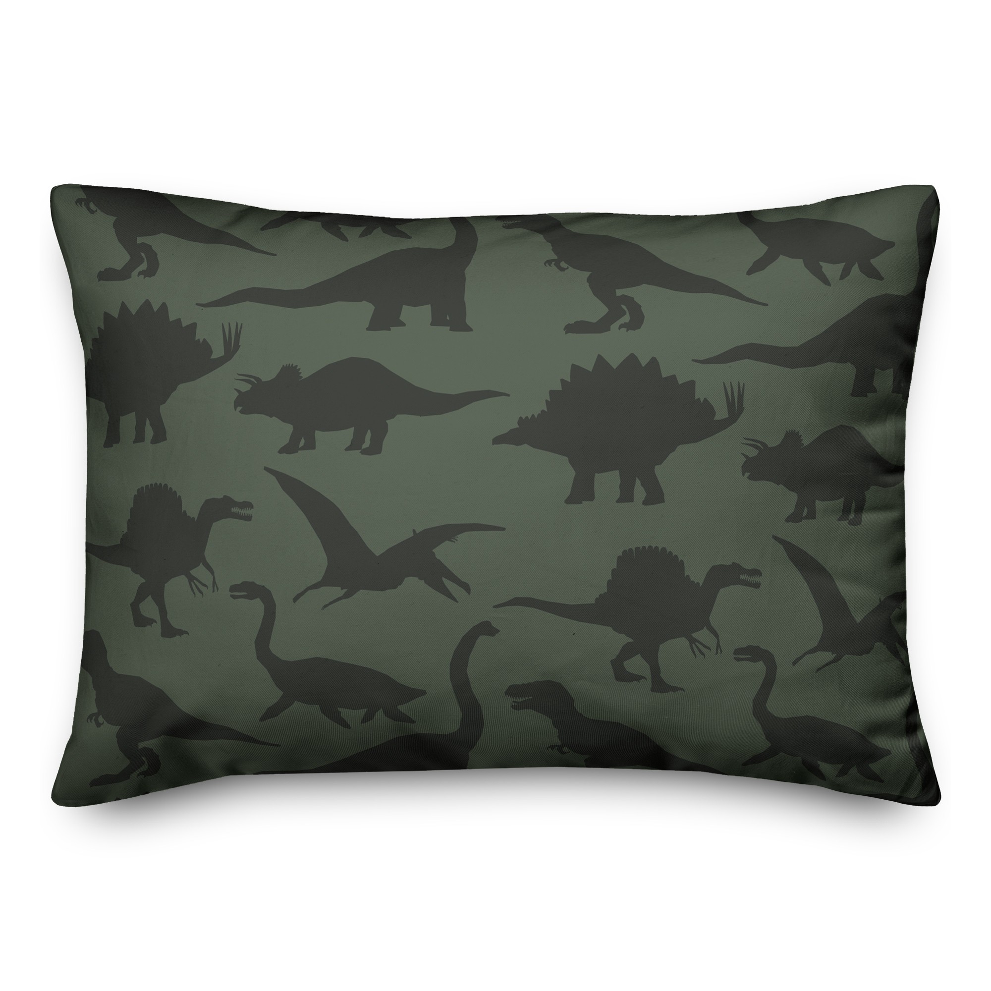 Dinosaur Pattern on Green and Green 14x20 Spun Poly Pillow