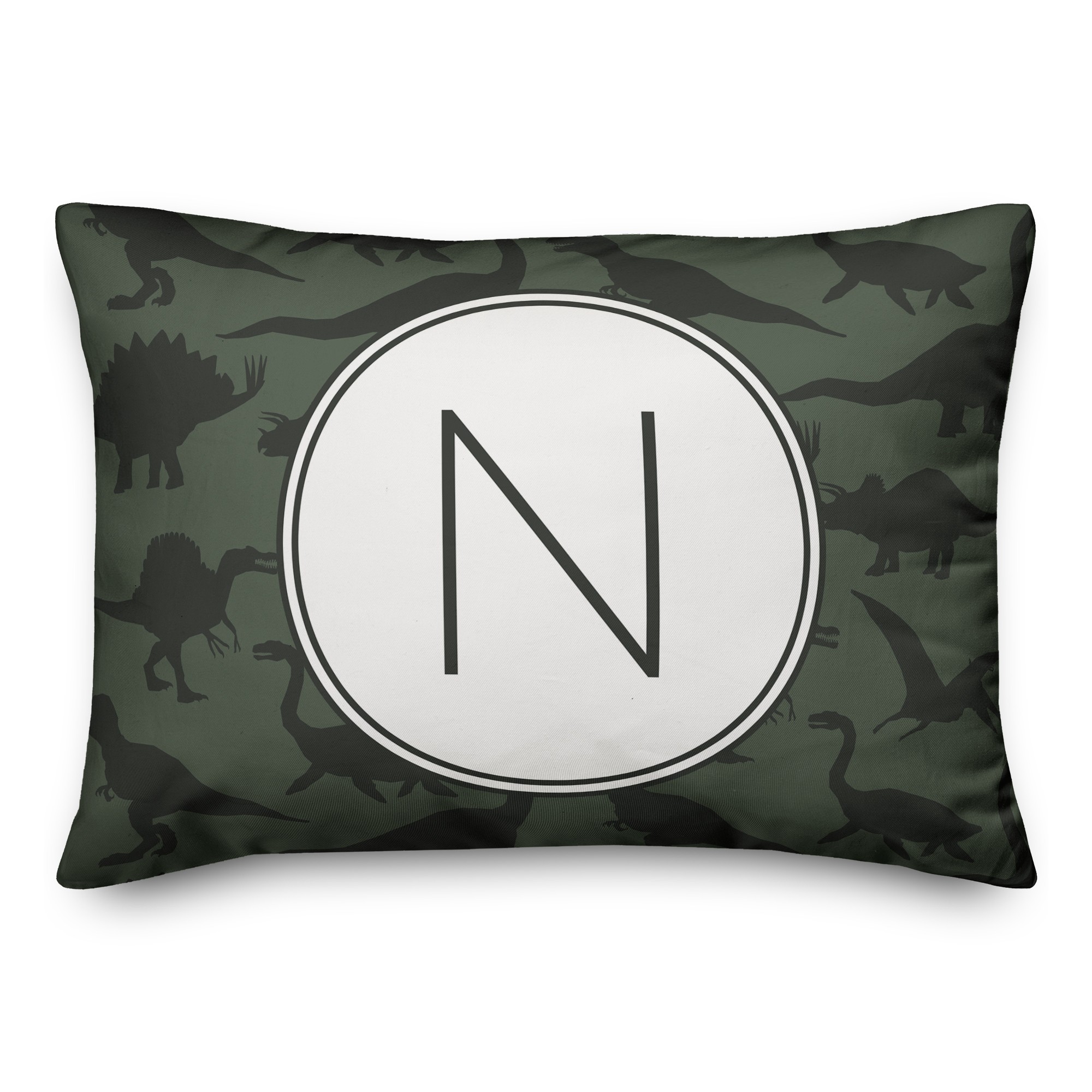 Dinosaur Pattern on Green and Green Initial 14x20 Personalized Spun Poly Pillow