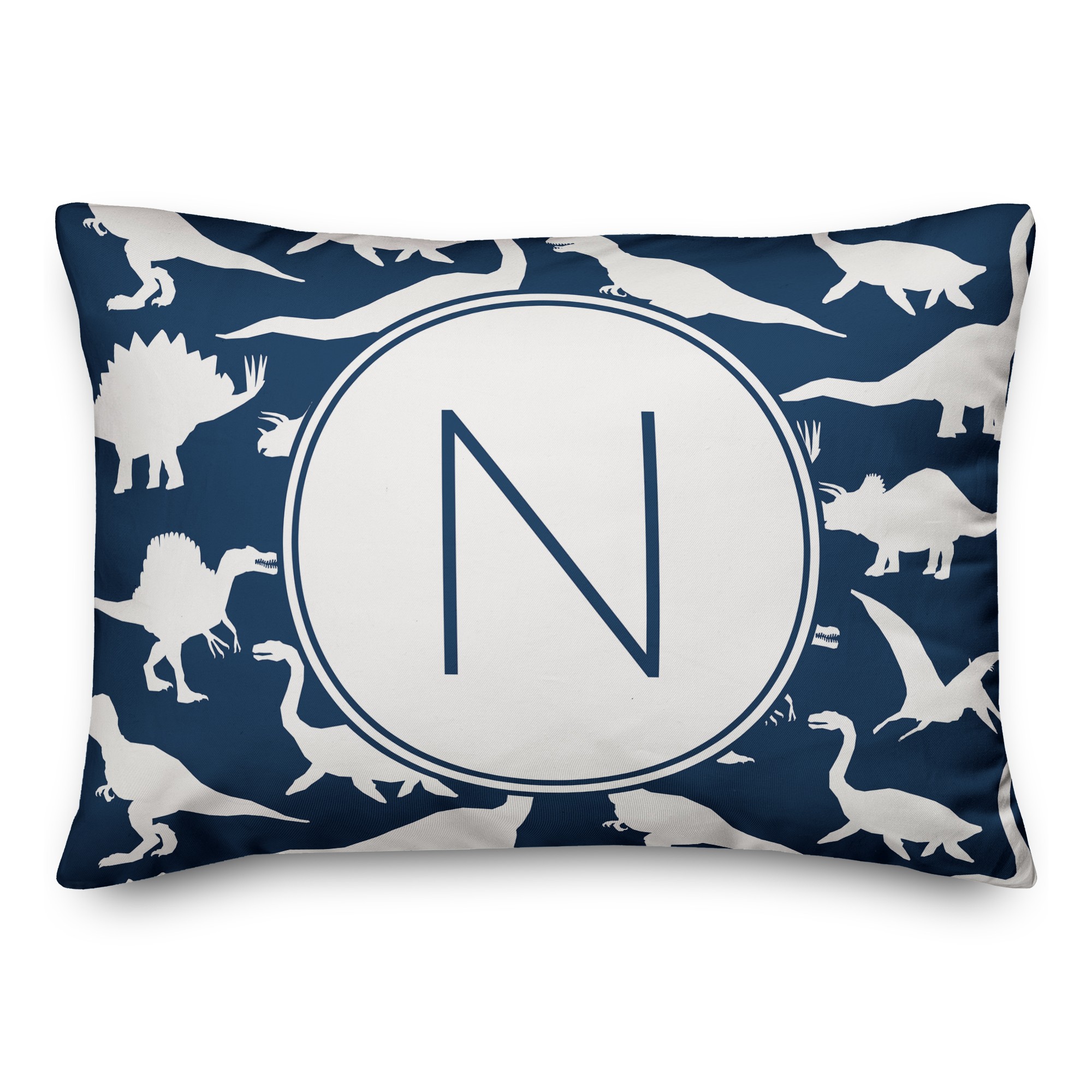 Dinosaur Pattern on Navy and White Initial 14x20 Personalized Spun Poly Pillow