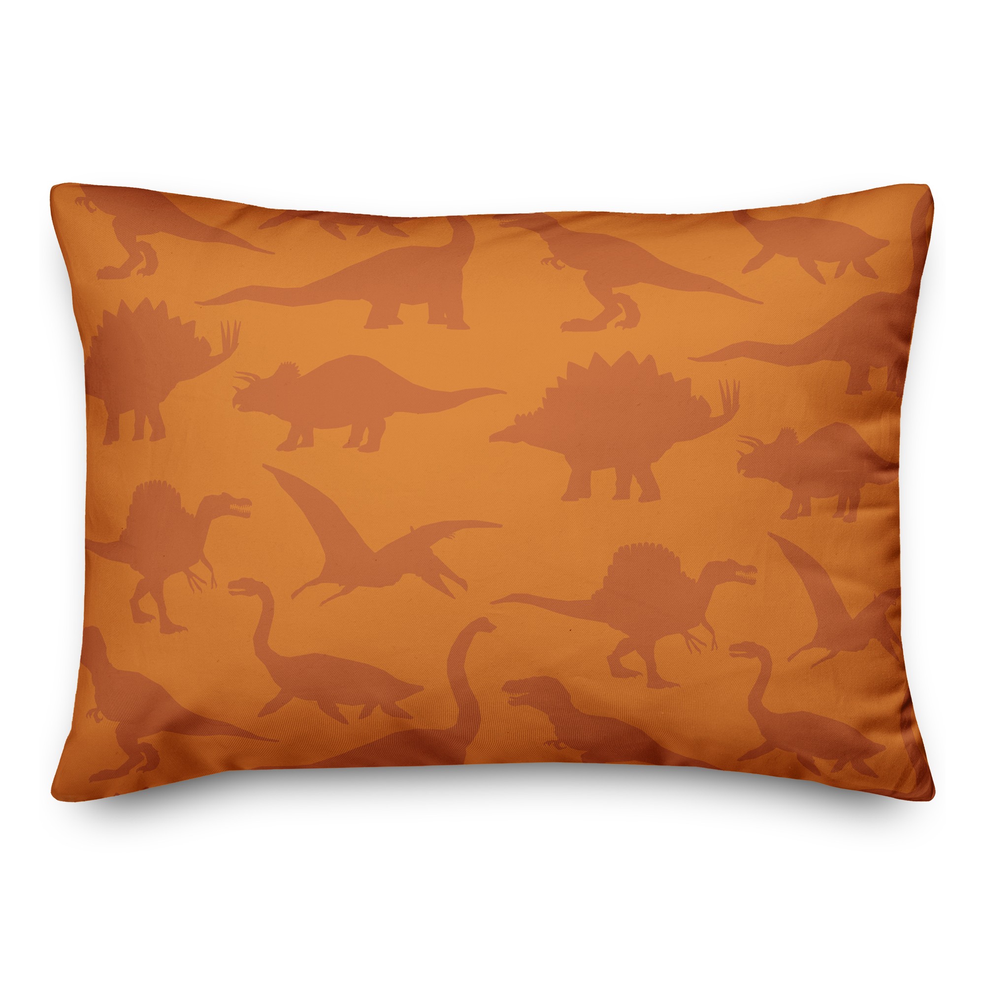Dinosaur Pattern on Orange and Orange 14x20 Spun Poly Pillow