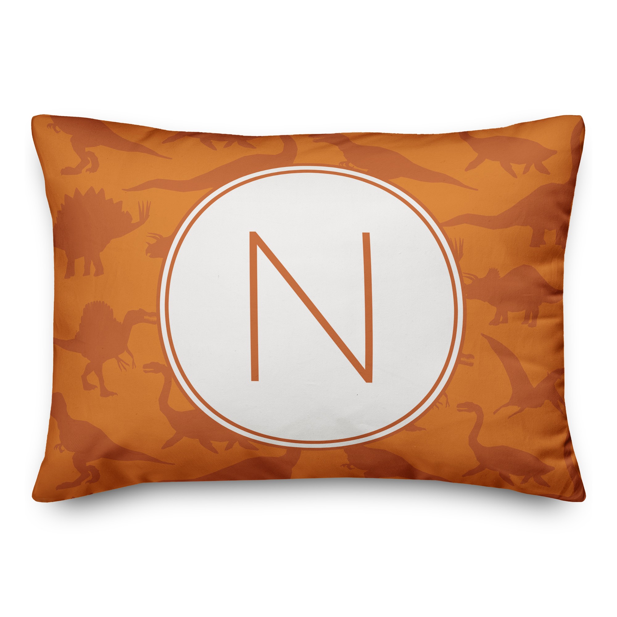 Dinosaur Pattern on Orange and Orange Initial 14x20 Personalized Spun Poly Pillow