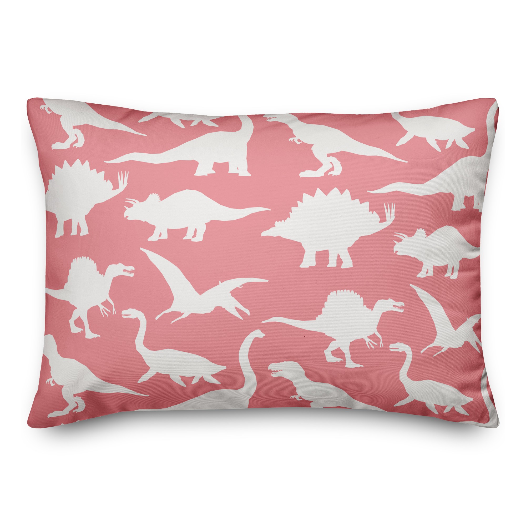 Dinosaur Pattern on Pink and White 14x20 Spun Poly Pillow