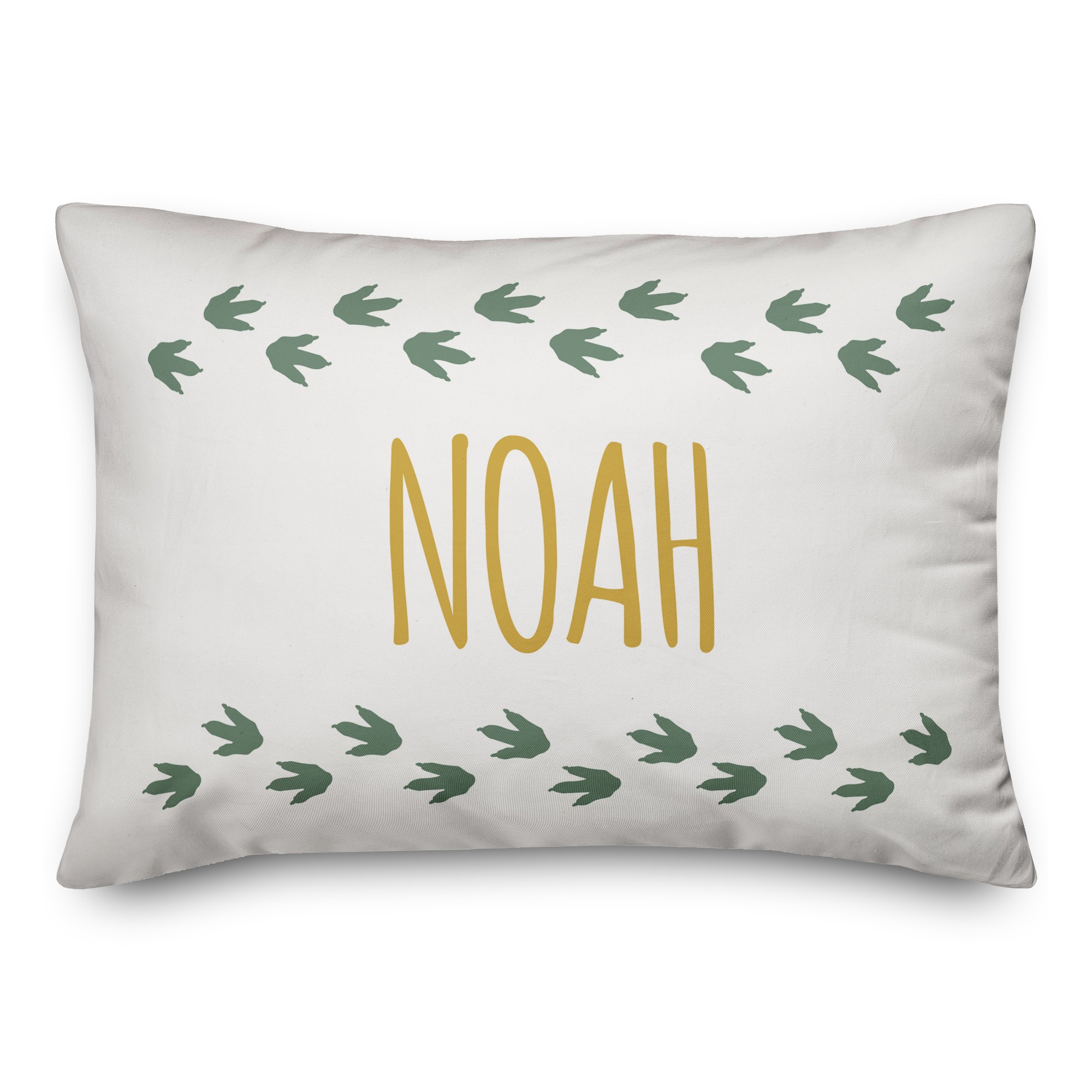 Green Dino Food Prints with Name 14x20 Personalized Spun Poly Pillow