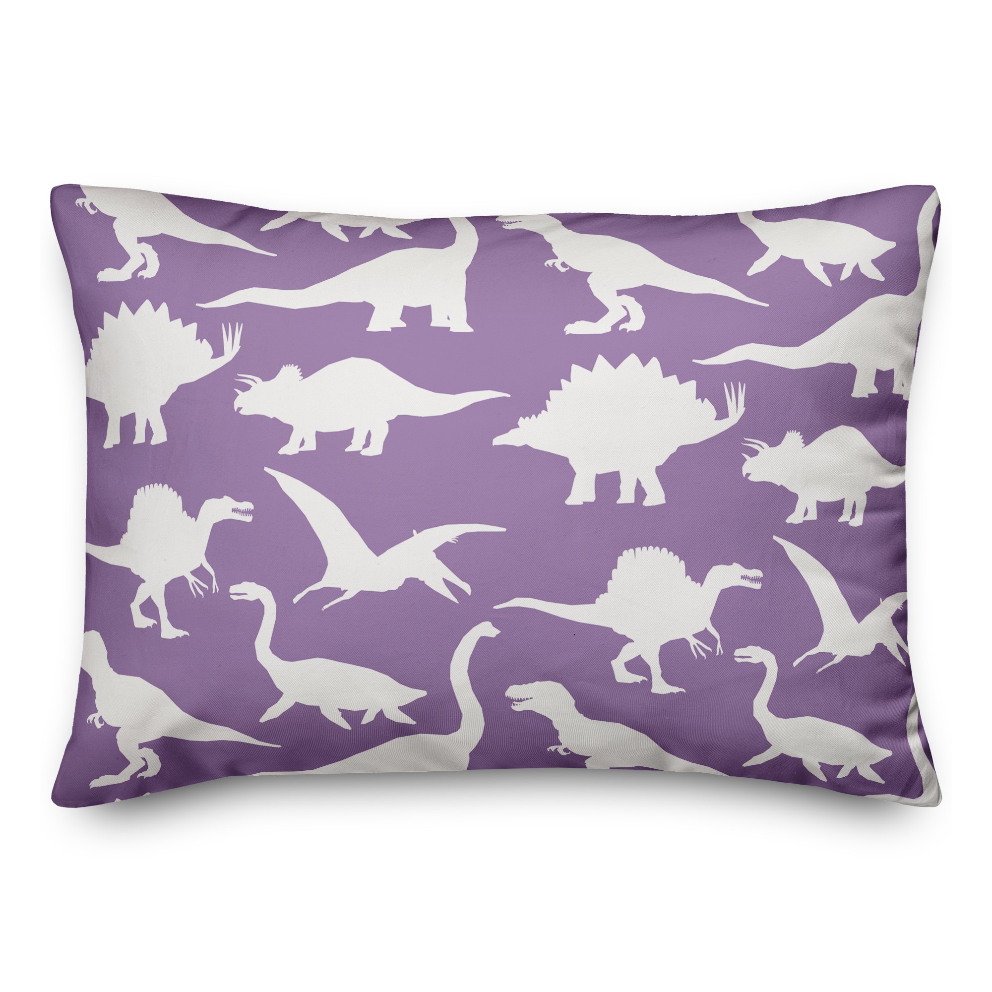 Dinosaur Pattern on Purple and White 14x20 Spun Poly Pillow