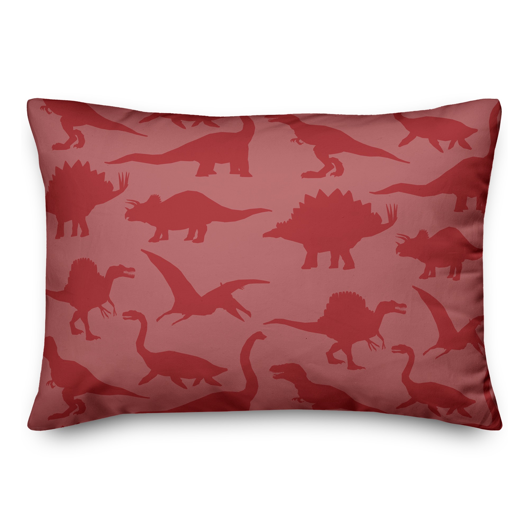 Dinosaur Pattern on Red and Red 14x20 Spun Poly Pillow