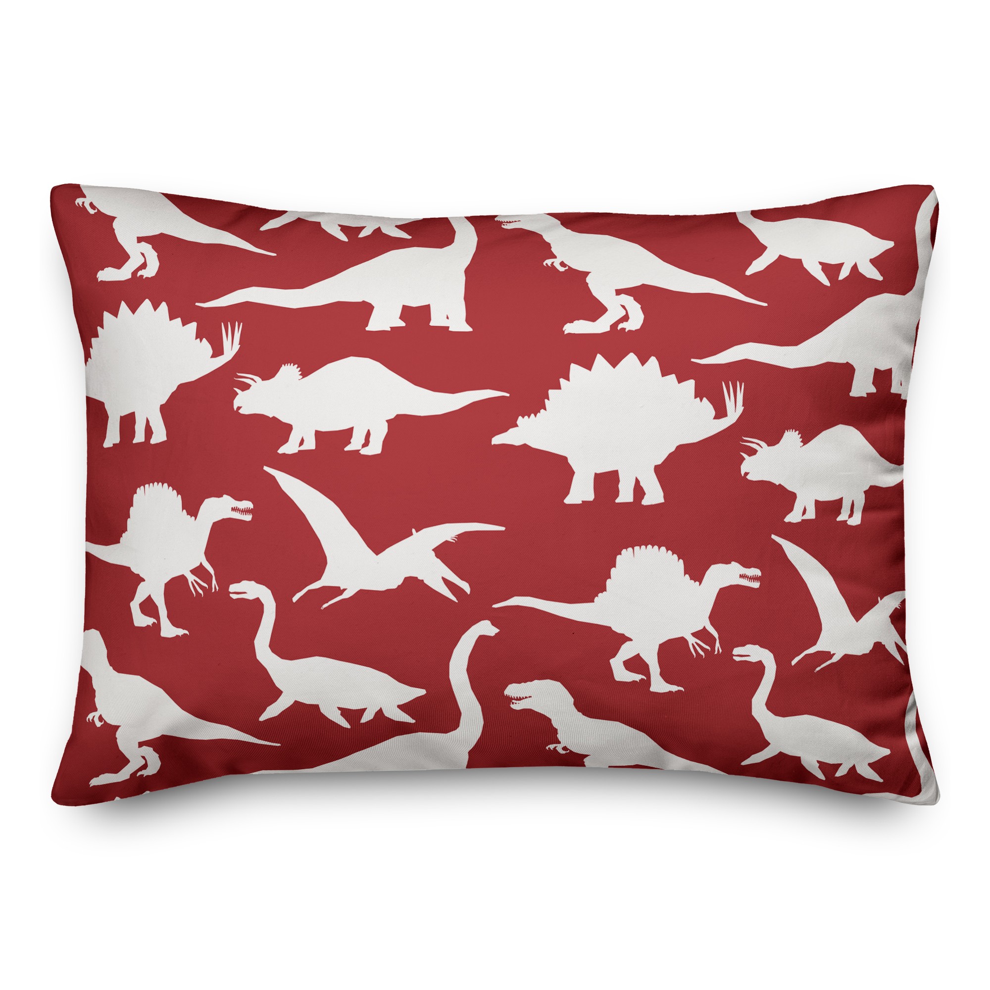 Dinosaur Pattern on Red and White 14x20 Spun Poly Pillow