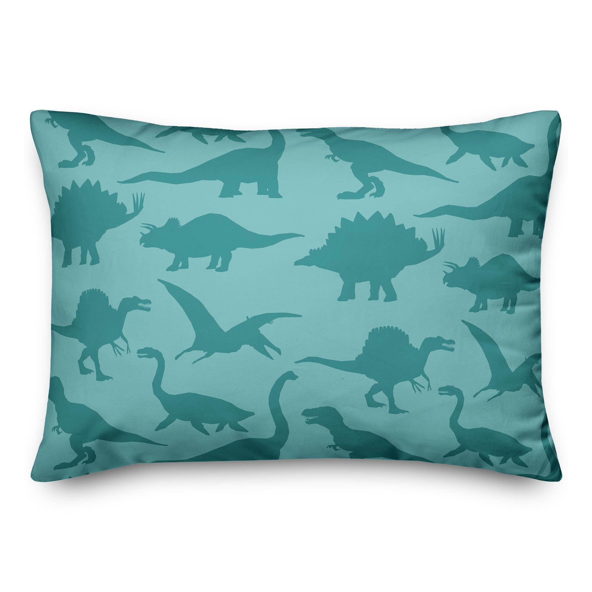 Dinosaur Pattern on Teal and Teal 14x20 Spun Poly Pillow