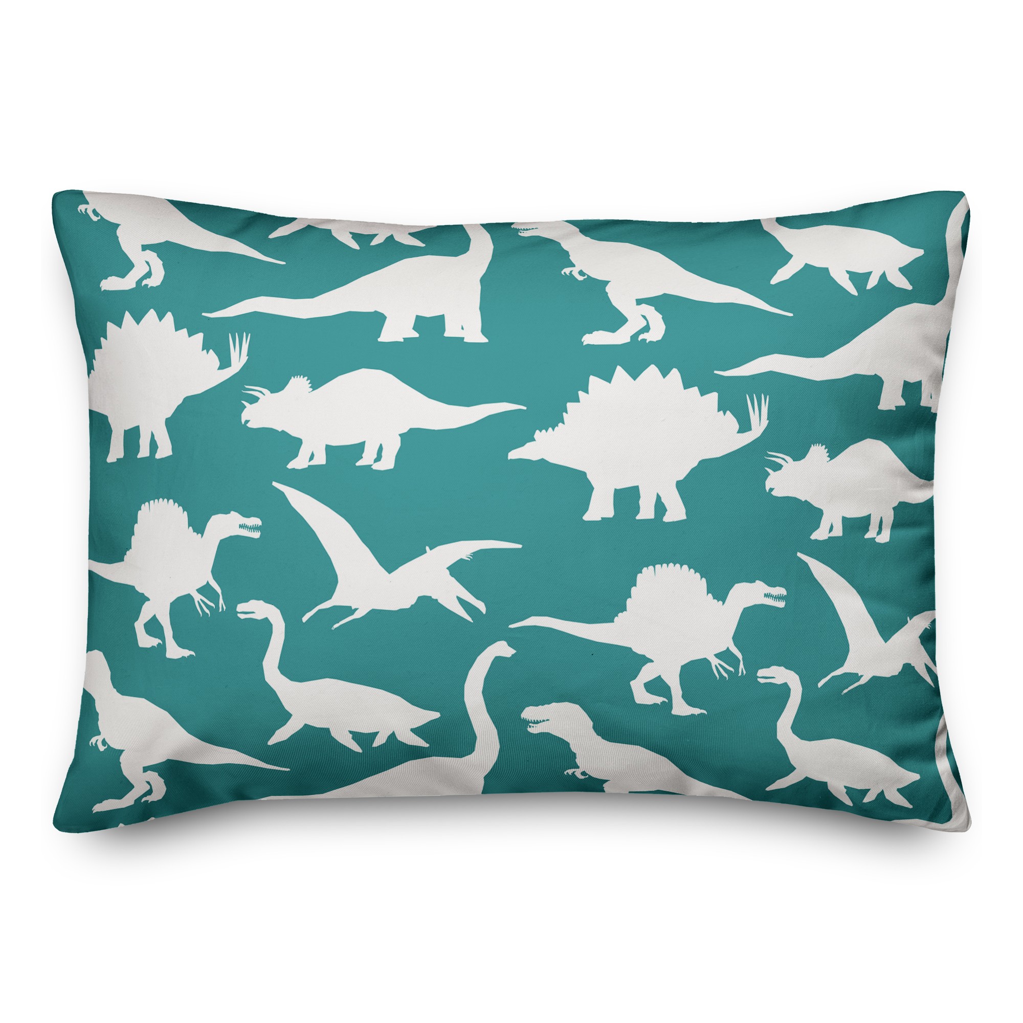 Dinosaur Pattern on Teal and White 14x20 Spun Poly Pillow