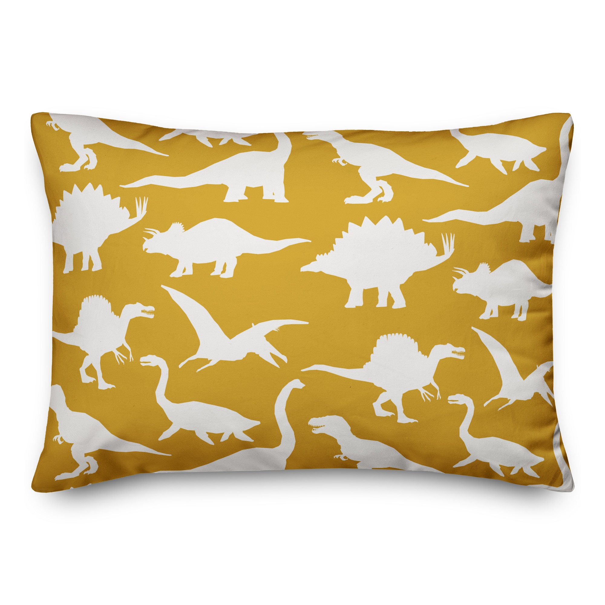 Dinosaur Pattern on Yellow and White 14x20 Spun Poly Pillow