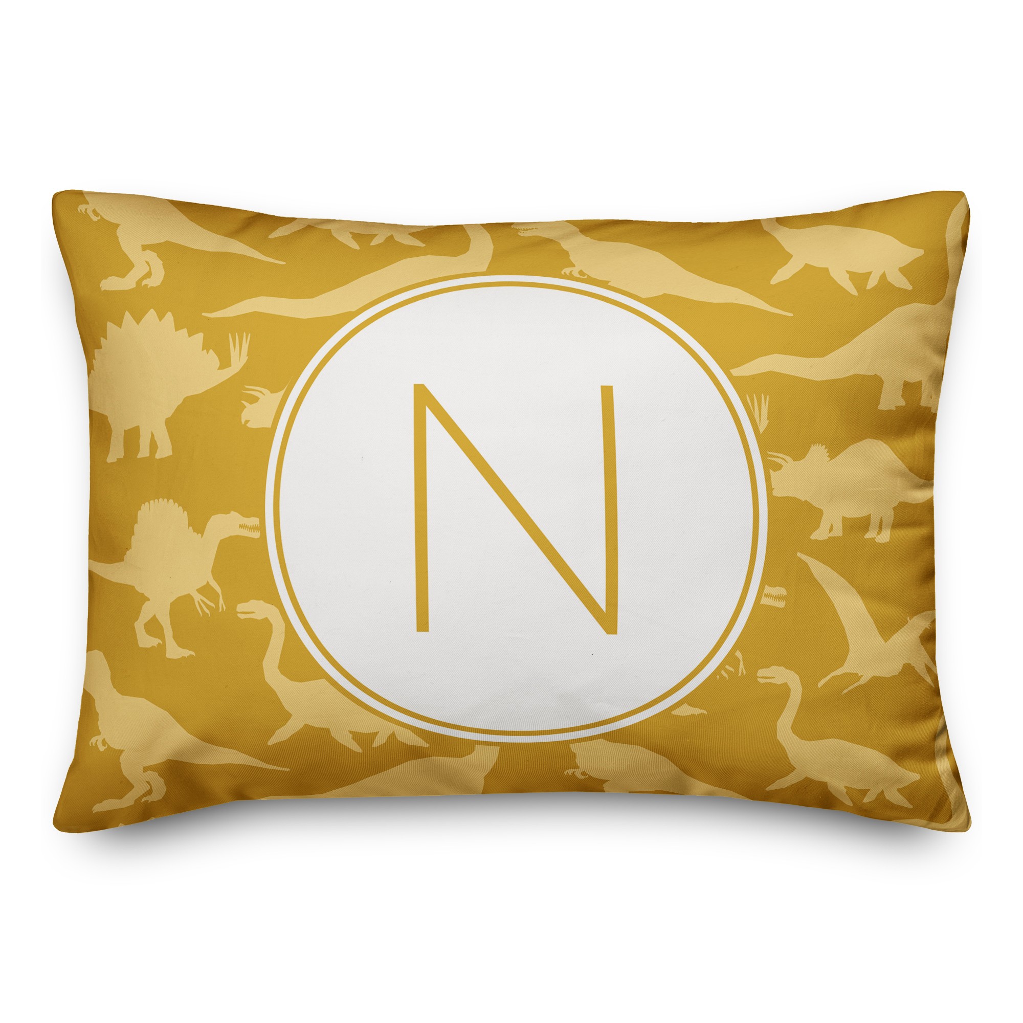 Dinosaur Pattern on Yellow and White Light Initial 14x20 Personalized Spun Poly Pillow