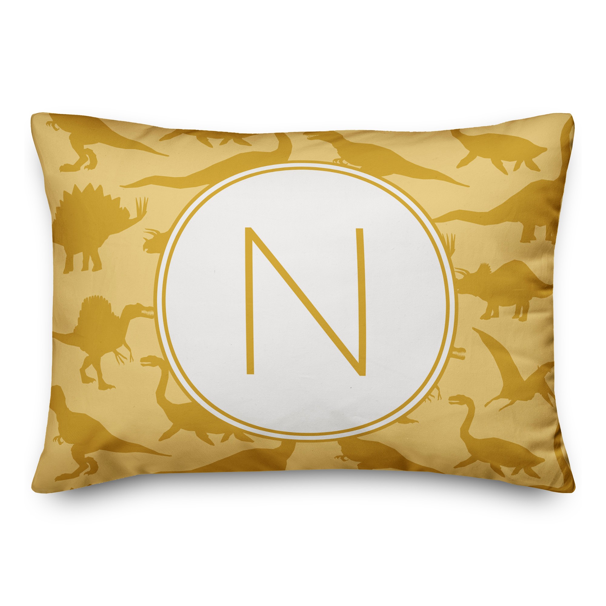 Dinosaur Pattern on Yellow and Yellow Initial 14x20 Personalized Spun Poly Pillow