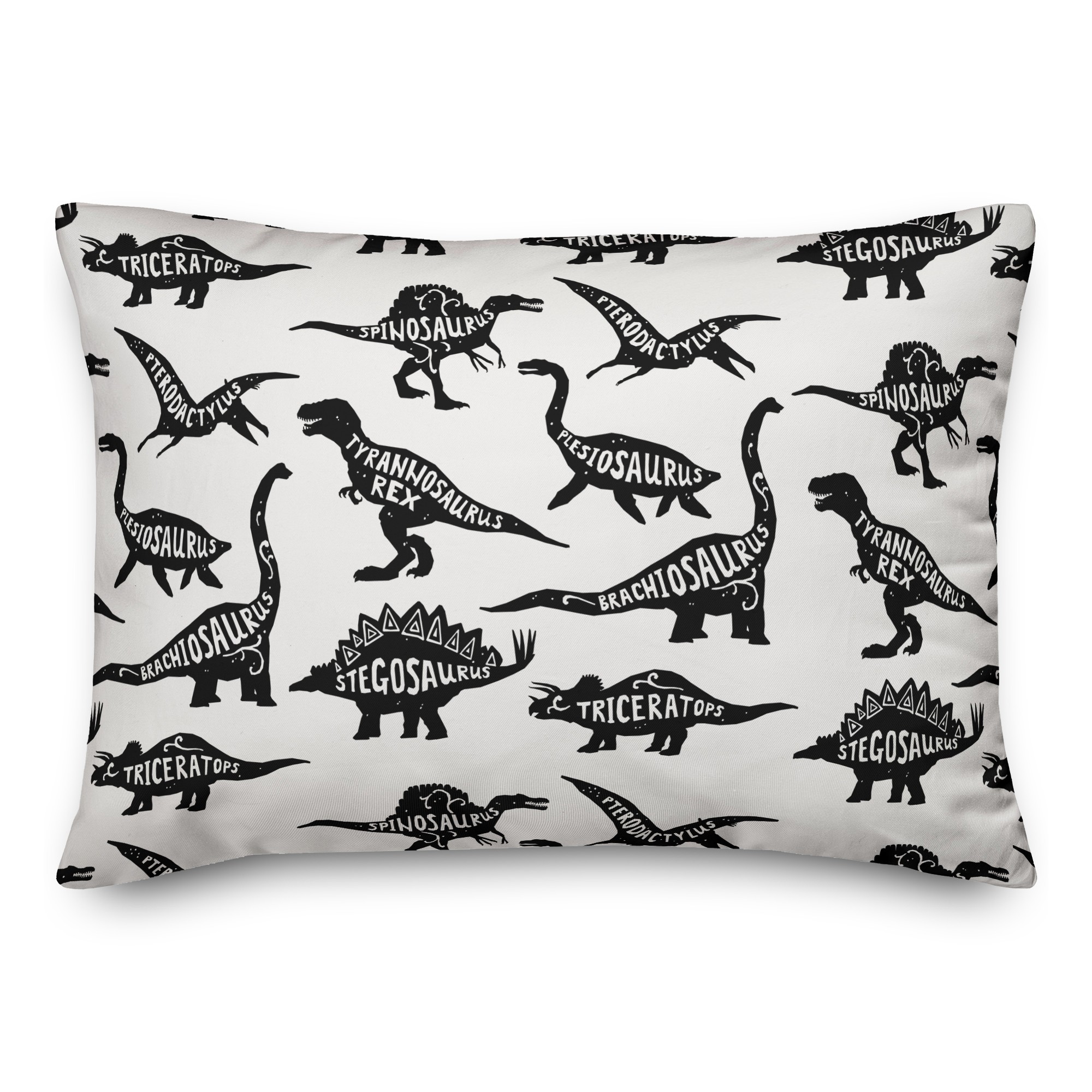 Dinosaurs with Names Black 14x20 Spun Poly Pillow