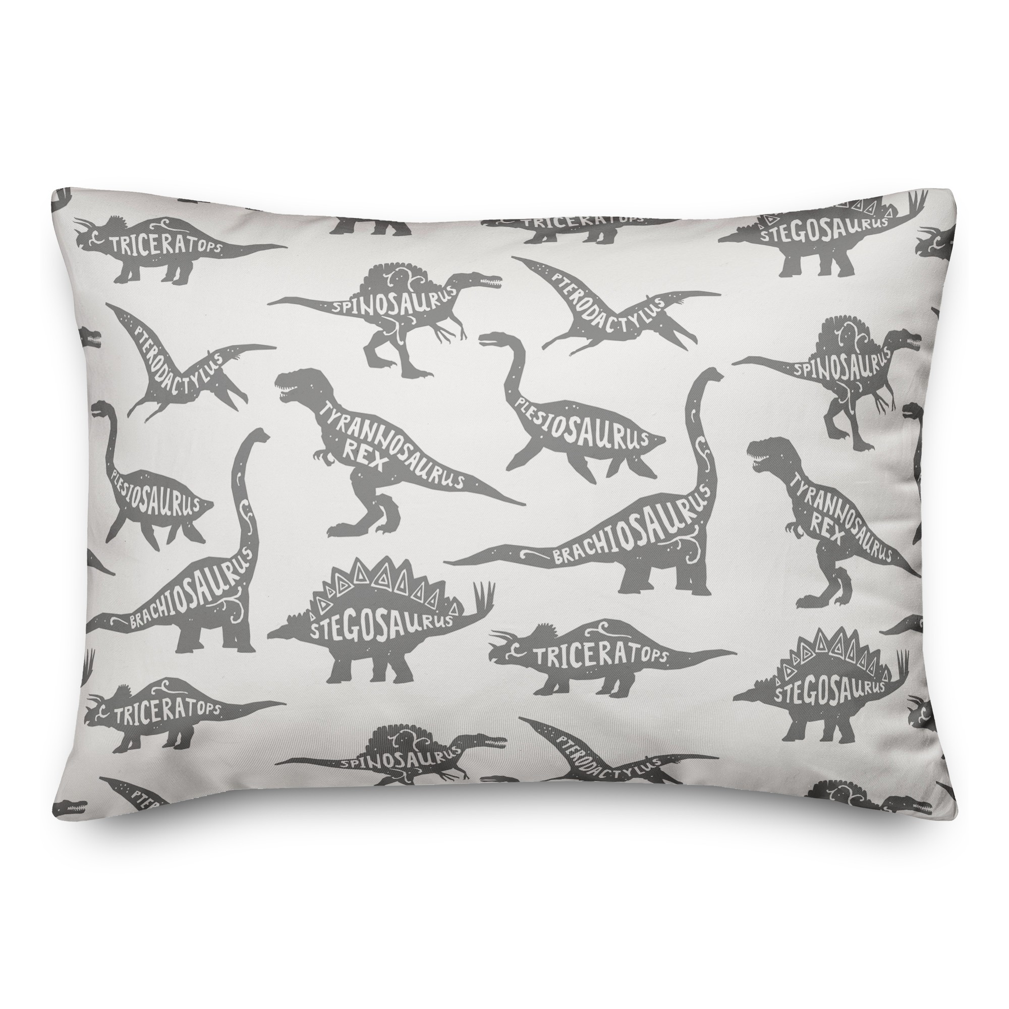 Dinosaurs with Names Gray 14x20 Spun Poly Pillow
