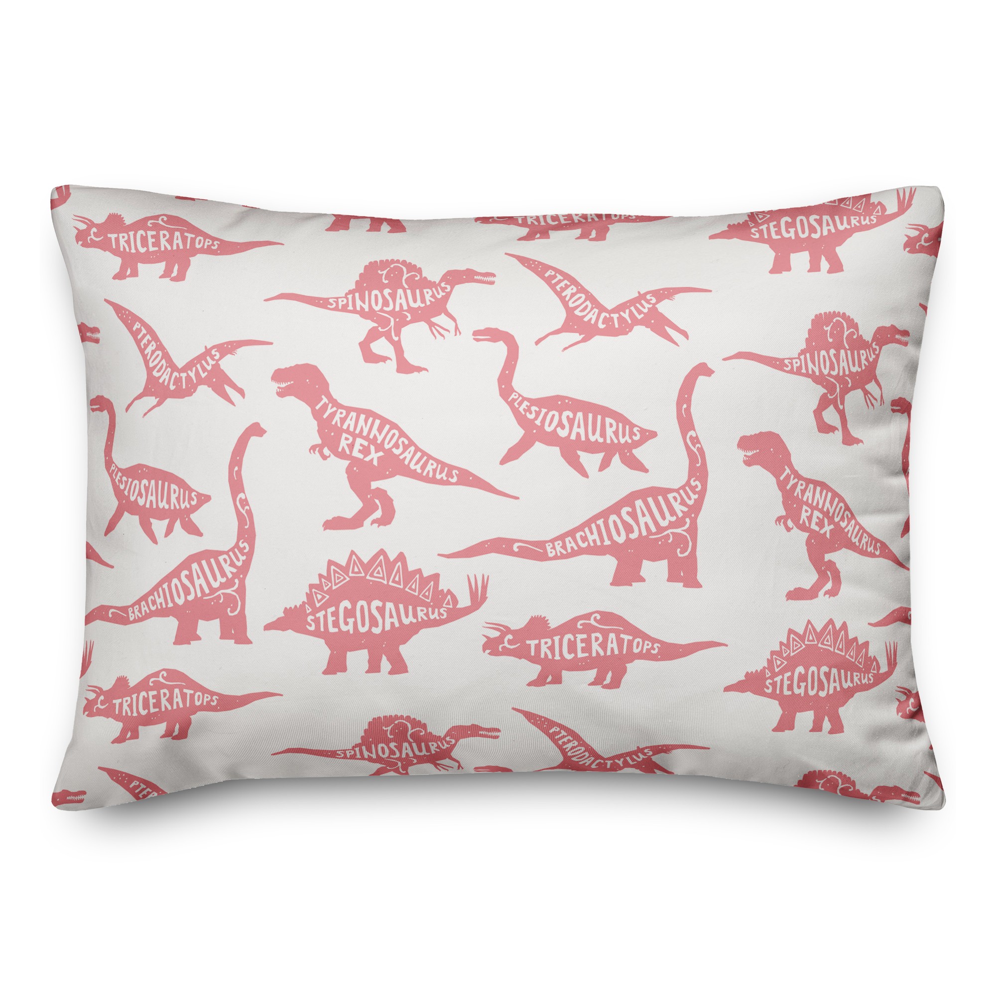 Dinosaurs with Names Pink 14x20 Spun Poly Pillow