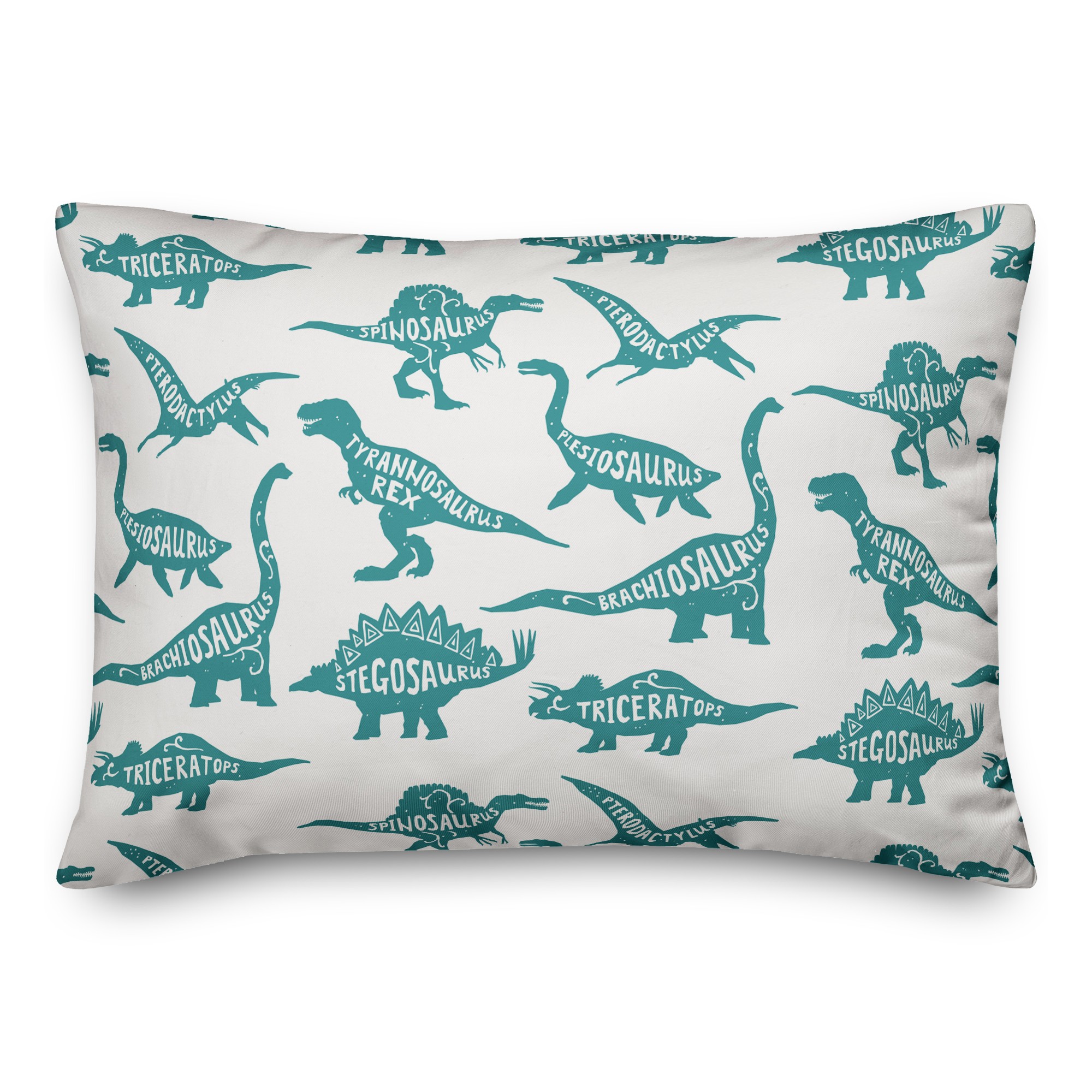 Dinosaurs with Names Teal 14x20 Spun Poly Pillow
