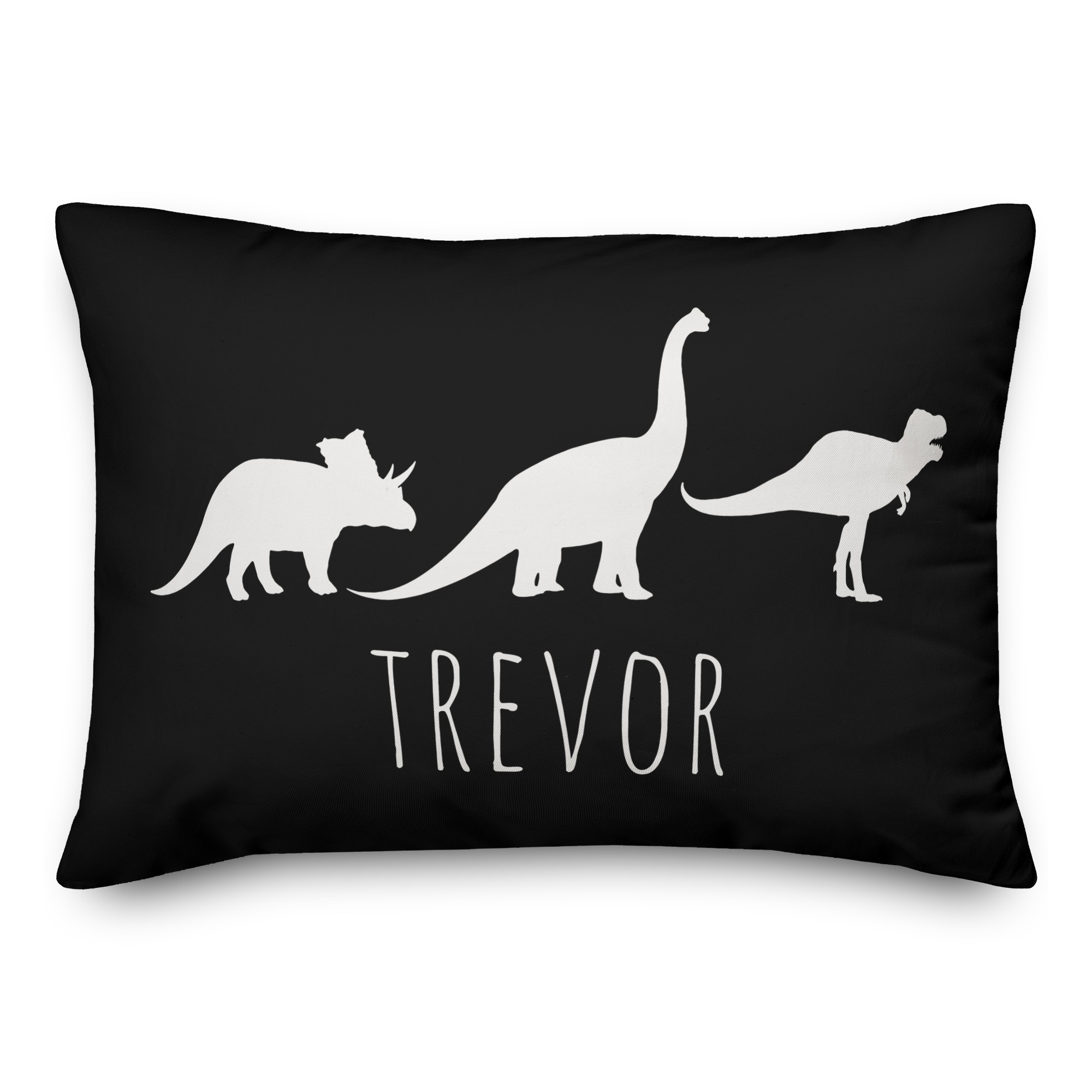 Dinos with Chevron Solid Black 14x20 Personalized Spun Poly Pillow