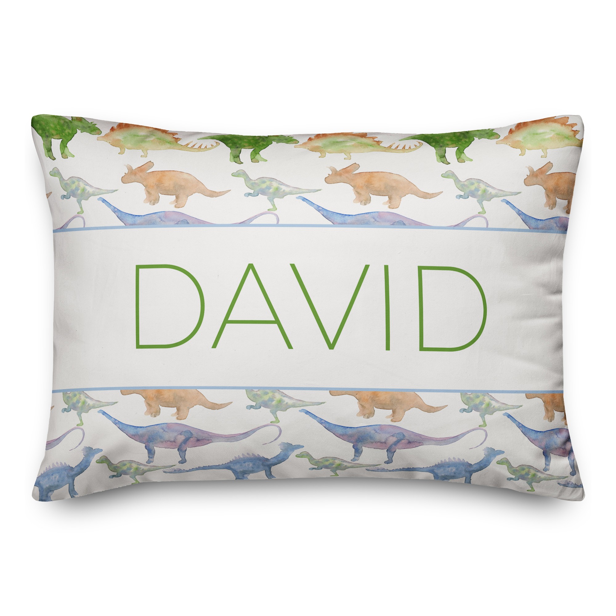 Watercolor Dino Pattern with Name 14x20 Personalized Spun Poly Pillow
