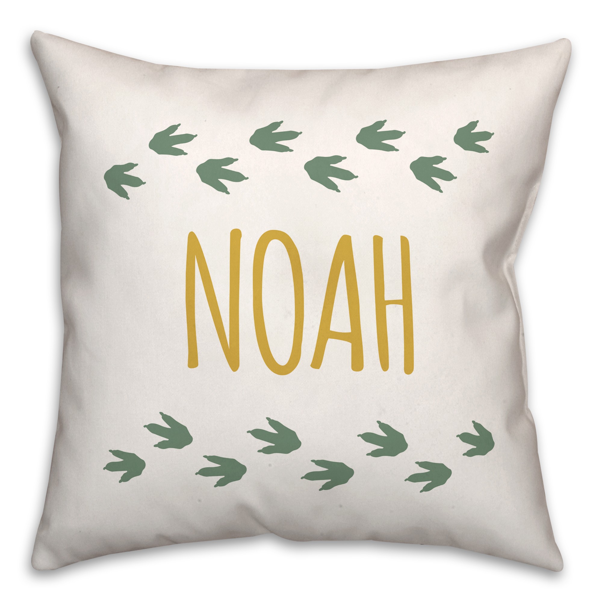 Dino Food Prints with Name Green 18x18 Personalized Spun Poly Pillow