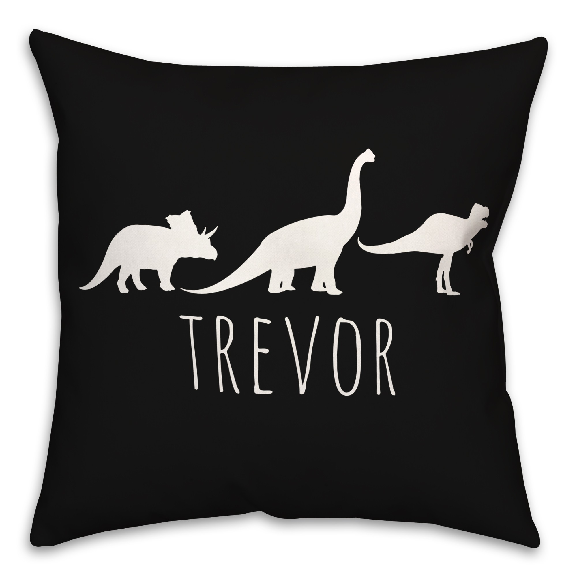Dinos with Chevron Solid Black 18x18 Personalized Spun Poly Pillow