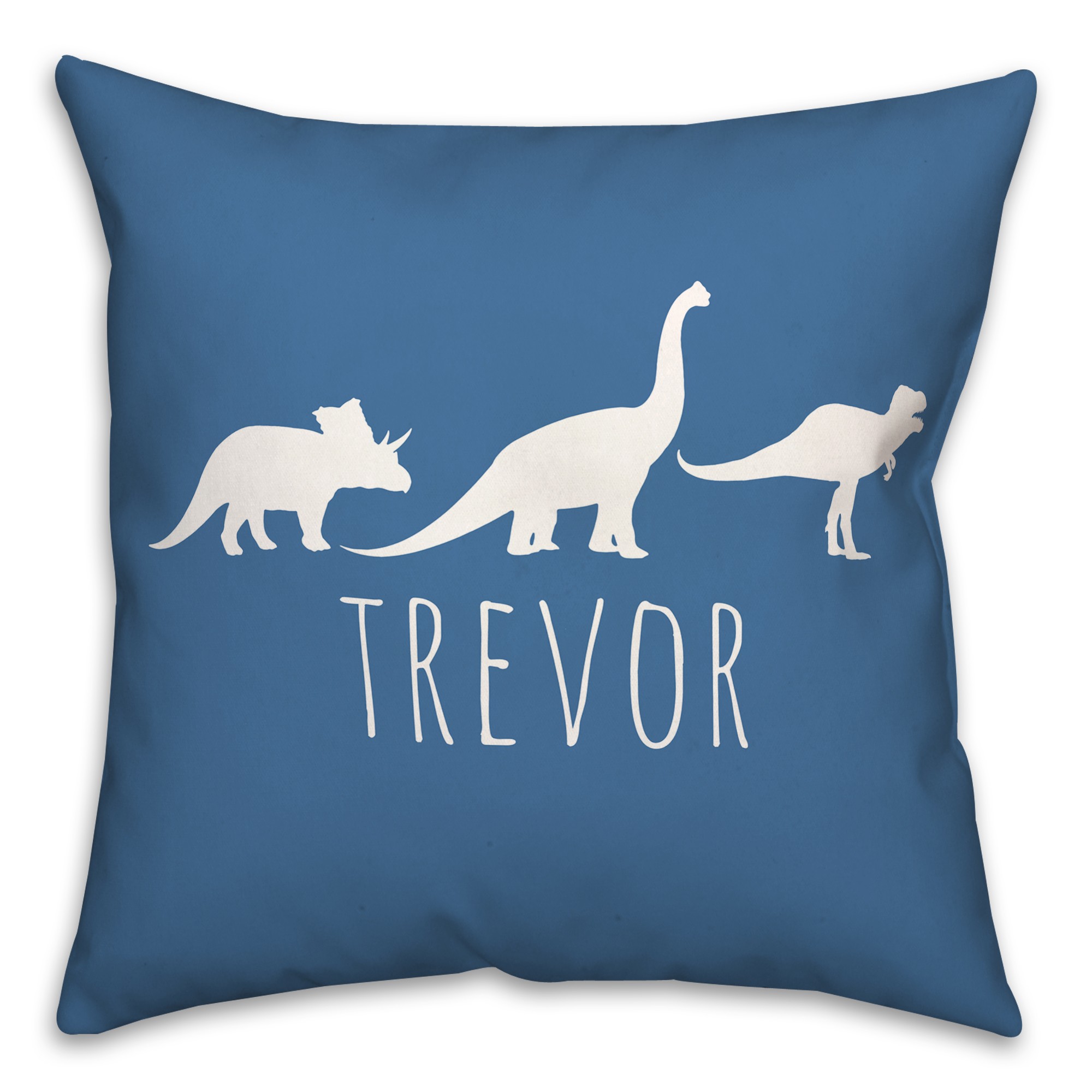 Dinos with Chevron Solid Blue 18x18 Personalized Spun Poly Pillow