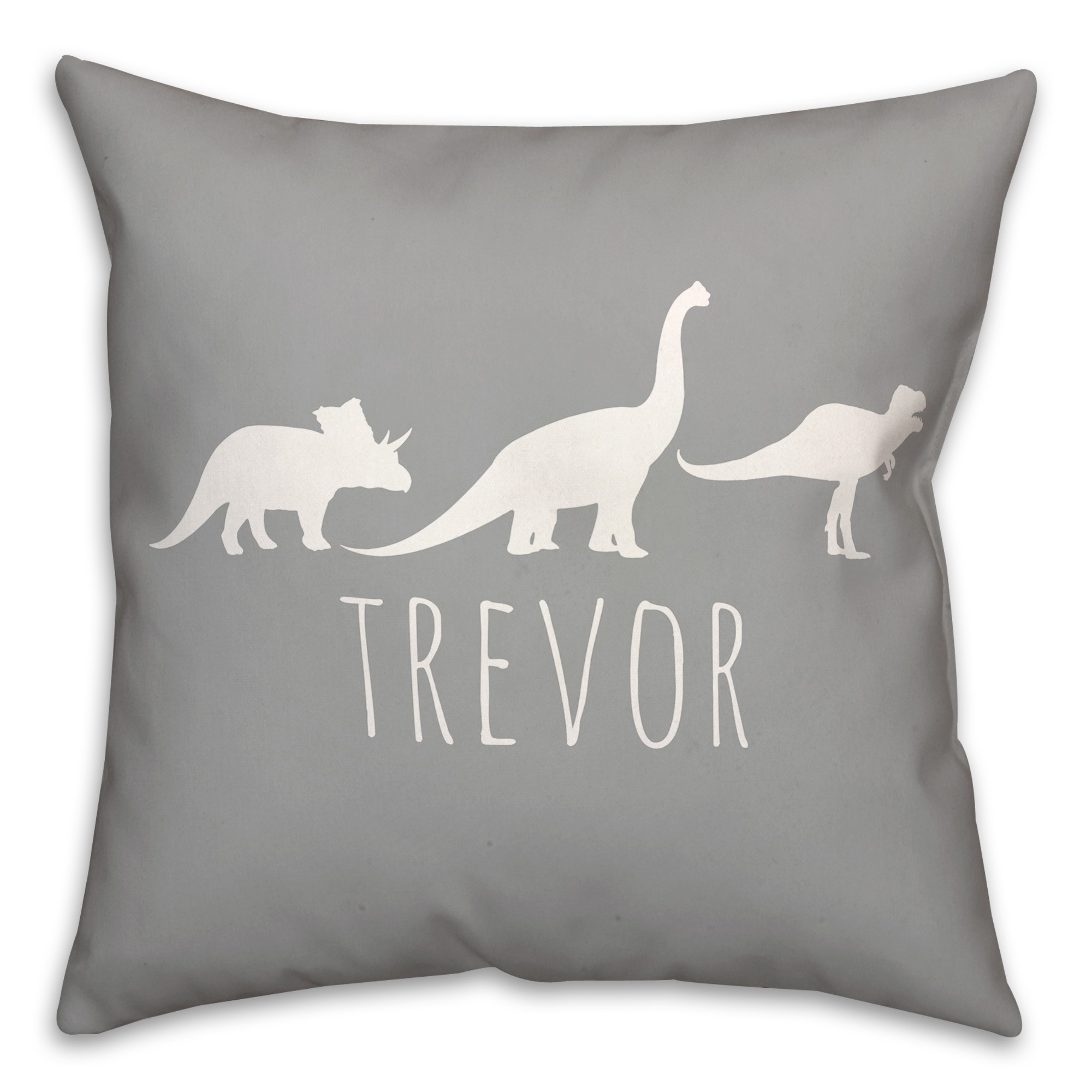 Dinos with Chevron Solid Gray 18x18 Personalized Spun Poly Pillow