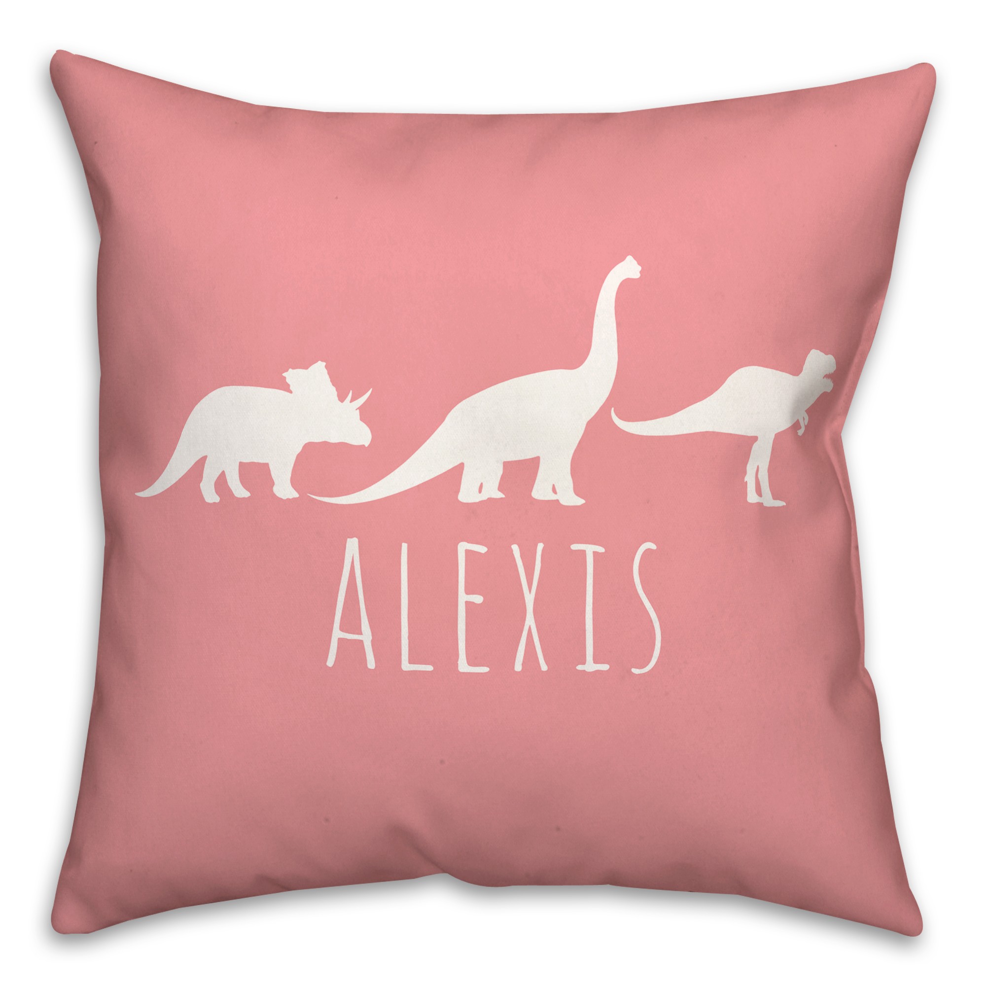 Dinos with Chevron Solid Pink 18x18 Personalized Spun Poly Pillow