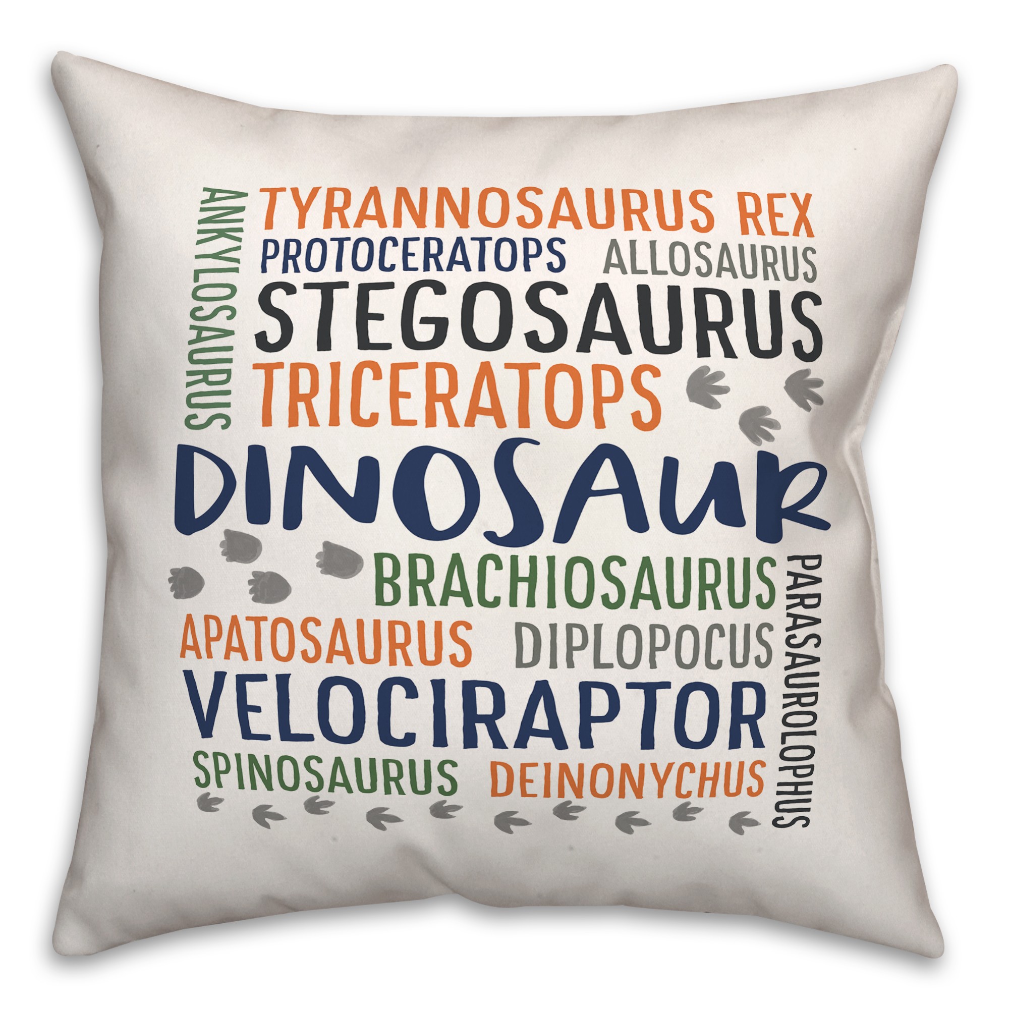 Dinosaur Types Blue Green and Orange 18x18 Spun Poly Pillow