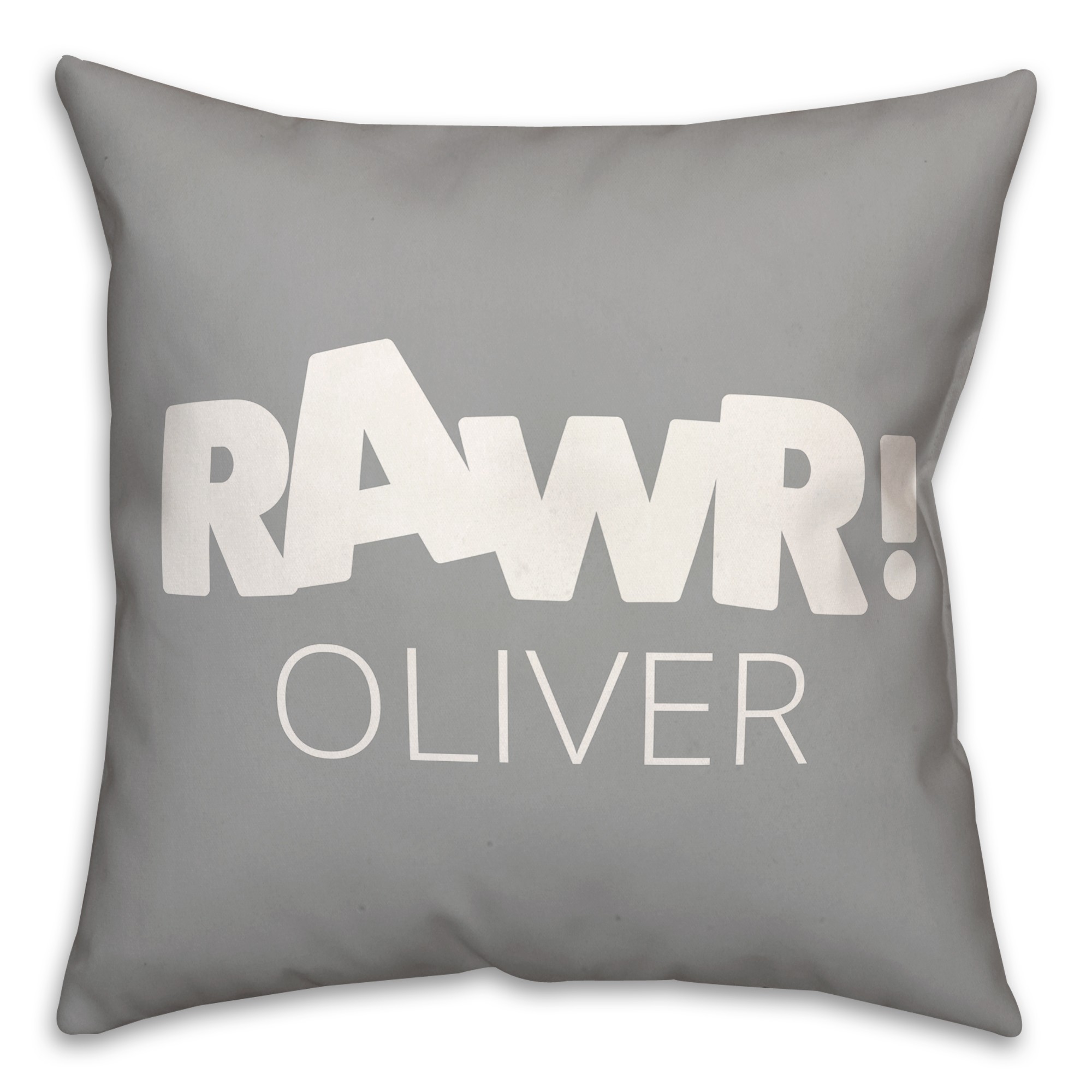 Gray and White Dinosaur with Name 18x18 Personalized Spun Poly Pillow