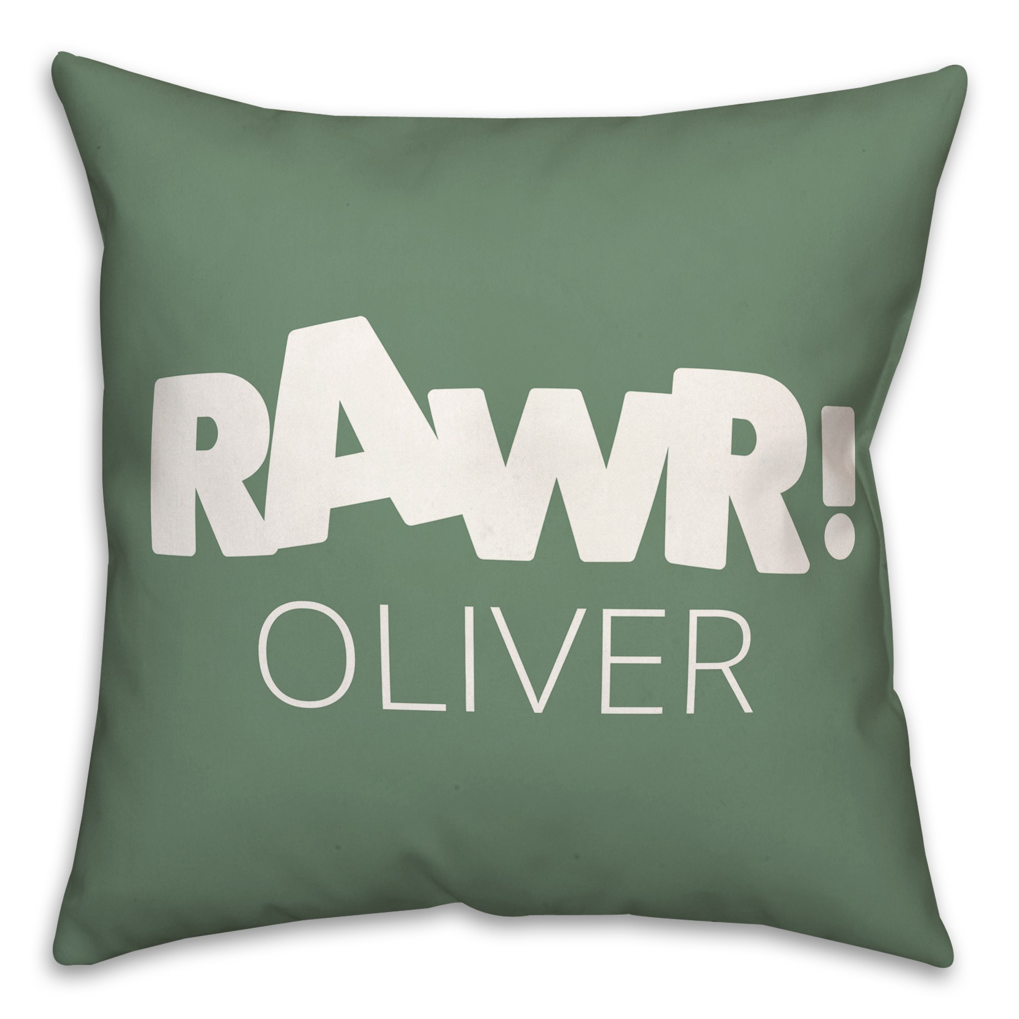 Green and White Dinosaur with Name 18x18 Personalized Spun Poly Pillow