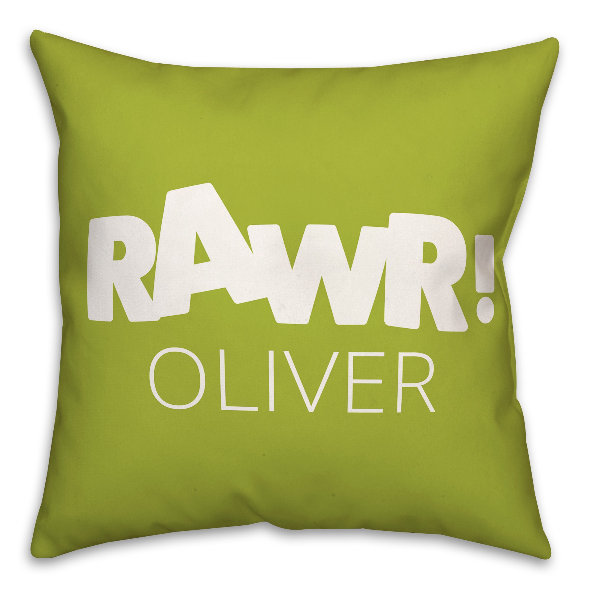Lime and White Dinosaur with Name 18x18 Personalized Spun Poly Pillow
