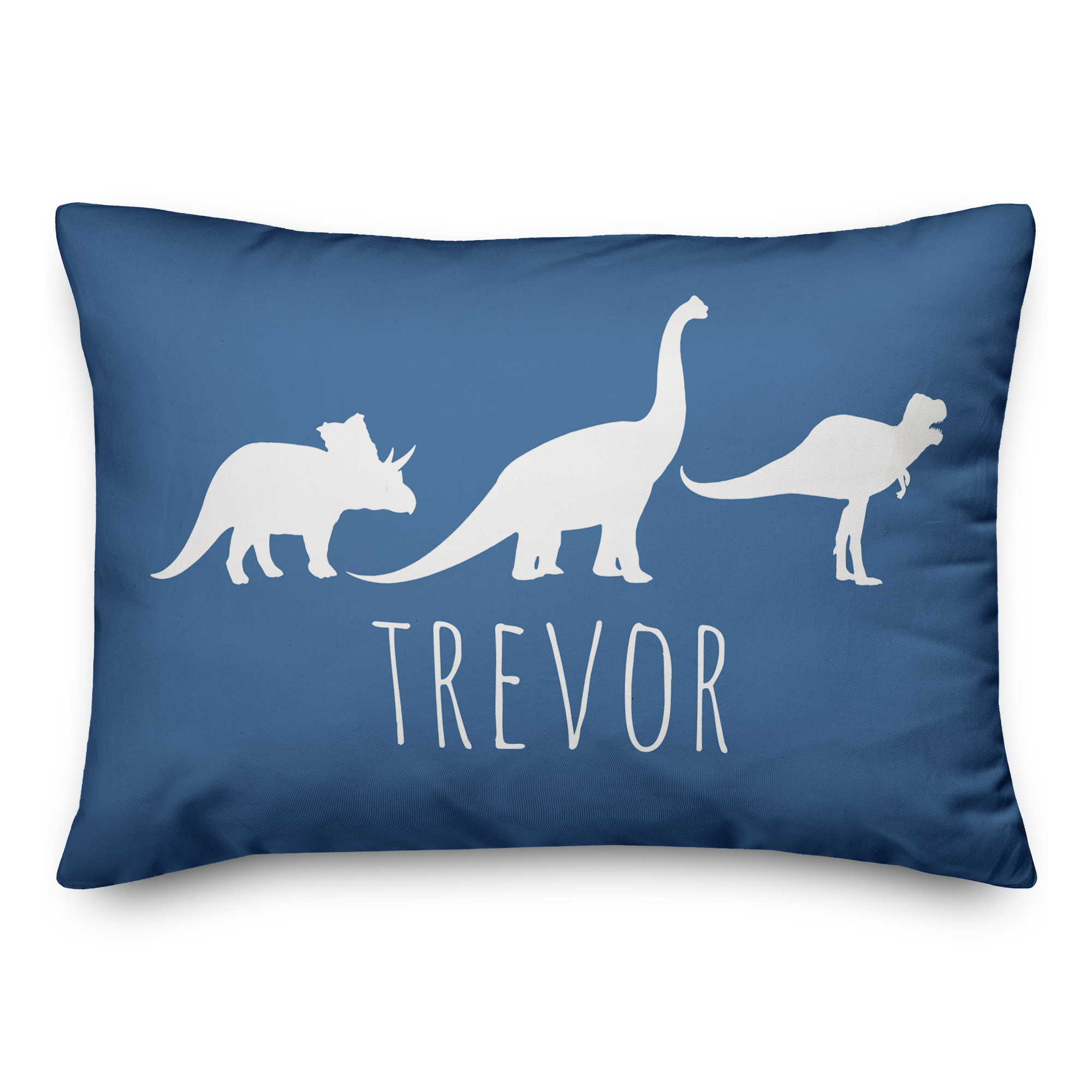 Dinos with Chevron Solid Blue 14x20 Personalized Spun Poly Pillow