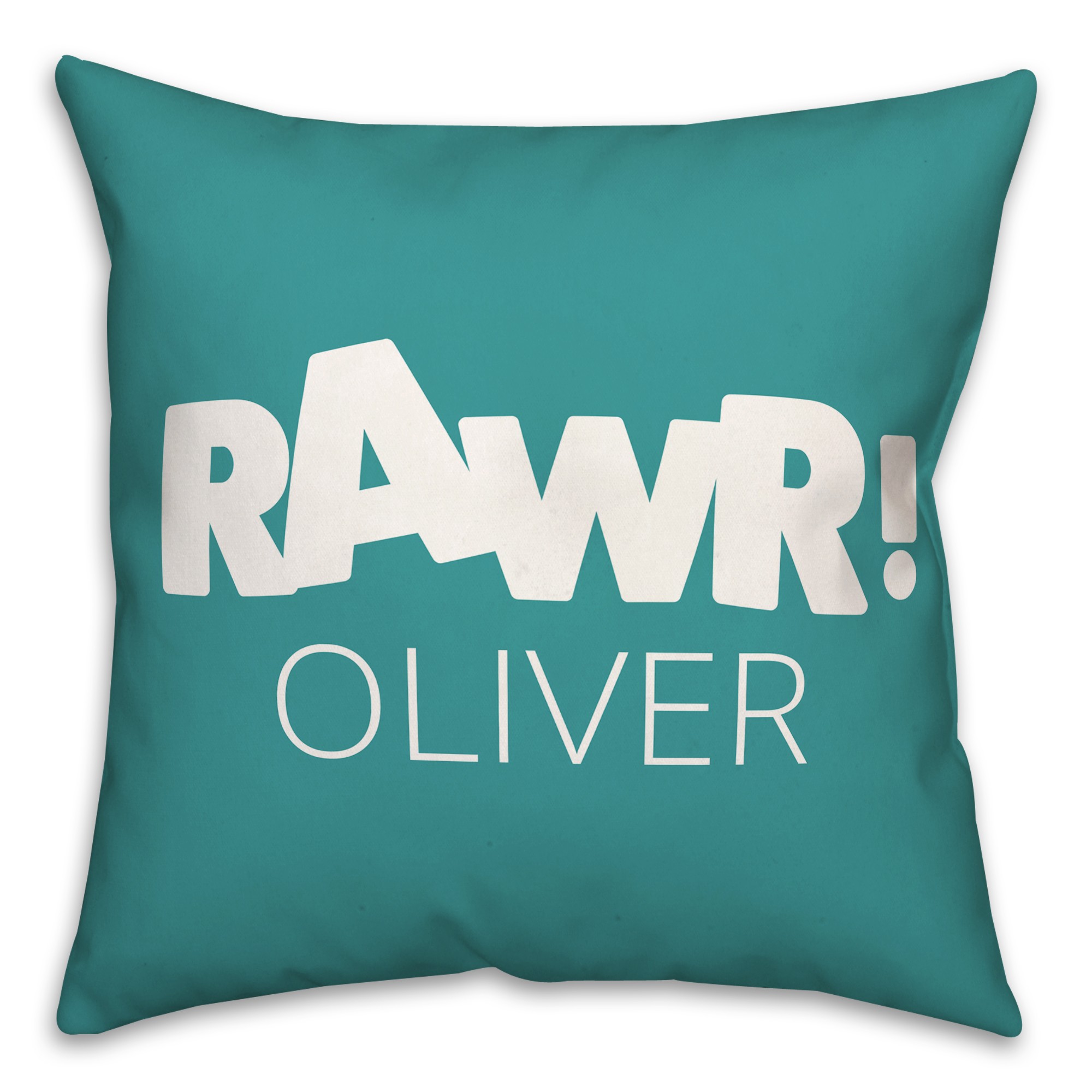 Teal and White Dinosaur with Name 18x18 Personalized Spun Poly Pillow