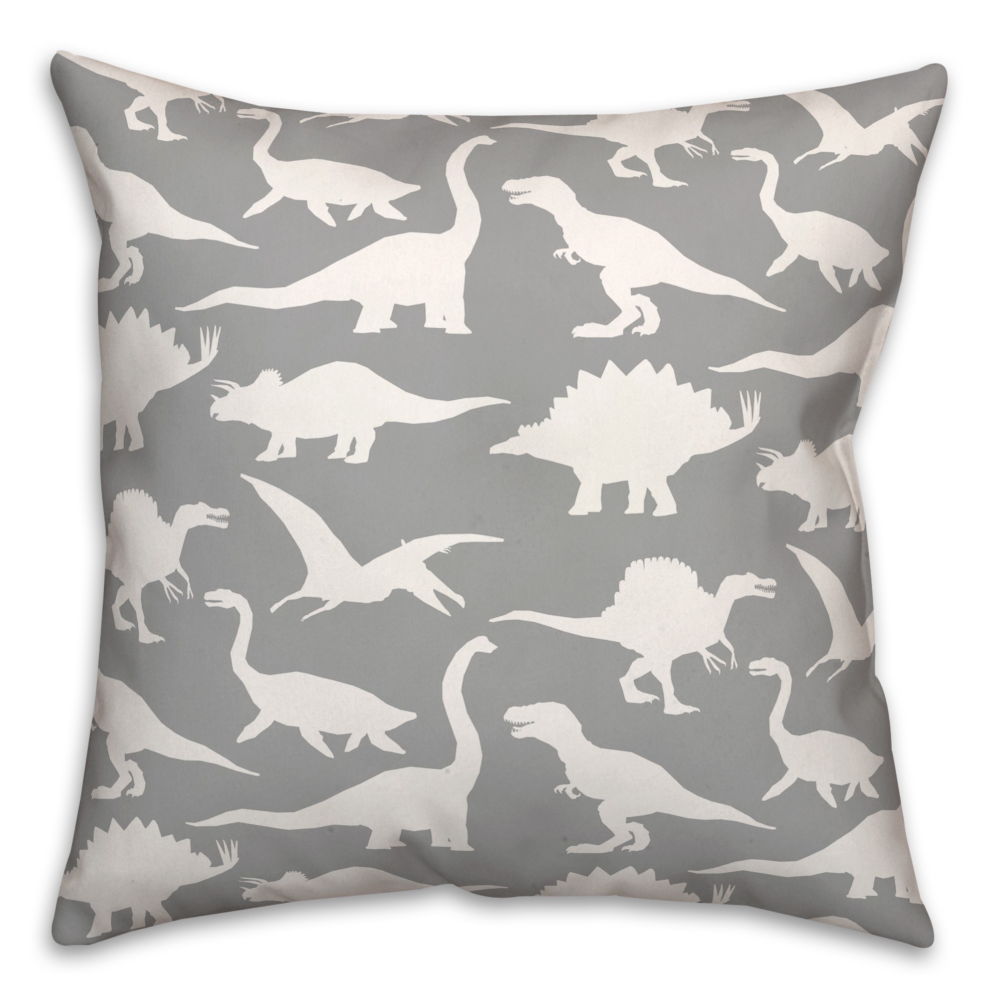 Dinosaur Pattern on Gray and White   18x18 Spun Poly Pillow