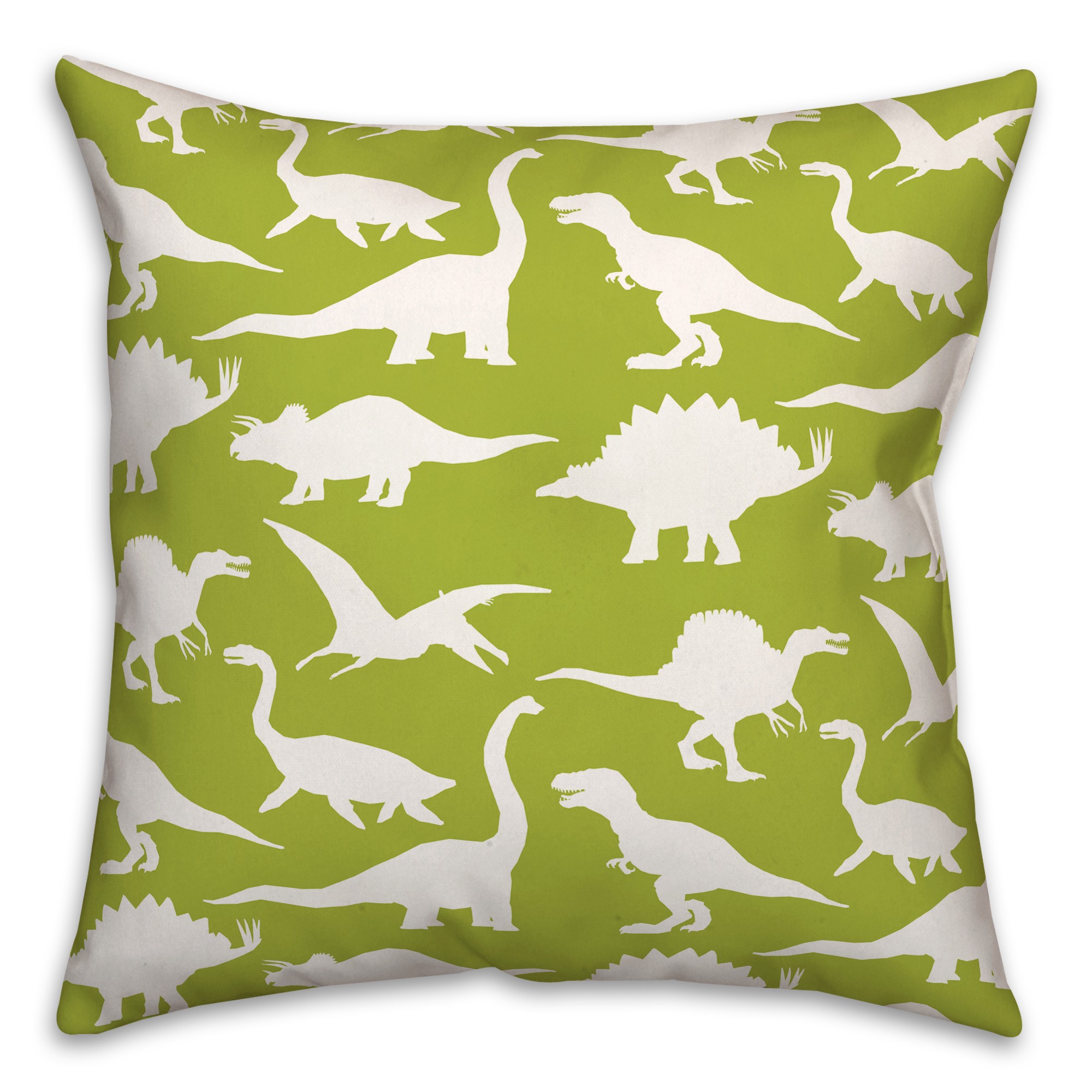 Dinosaur Pattern on Green and White 18x18 Spun Poly Pillow