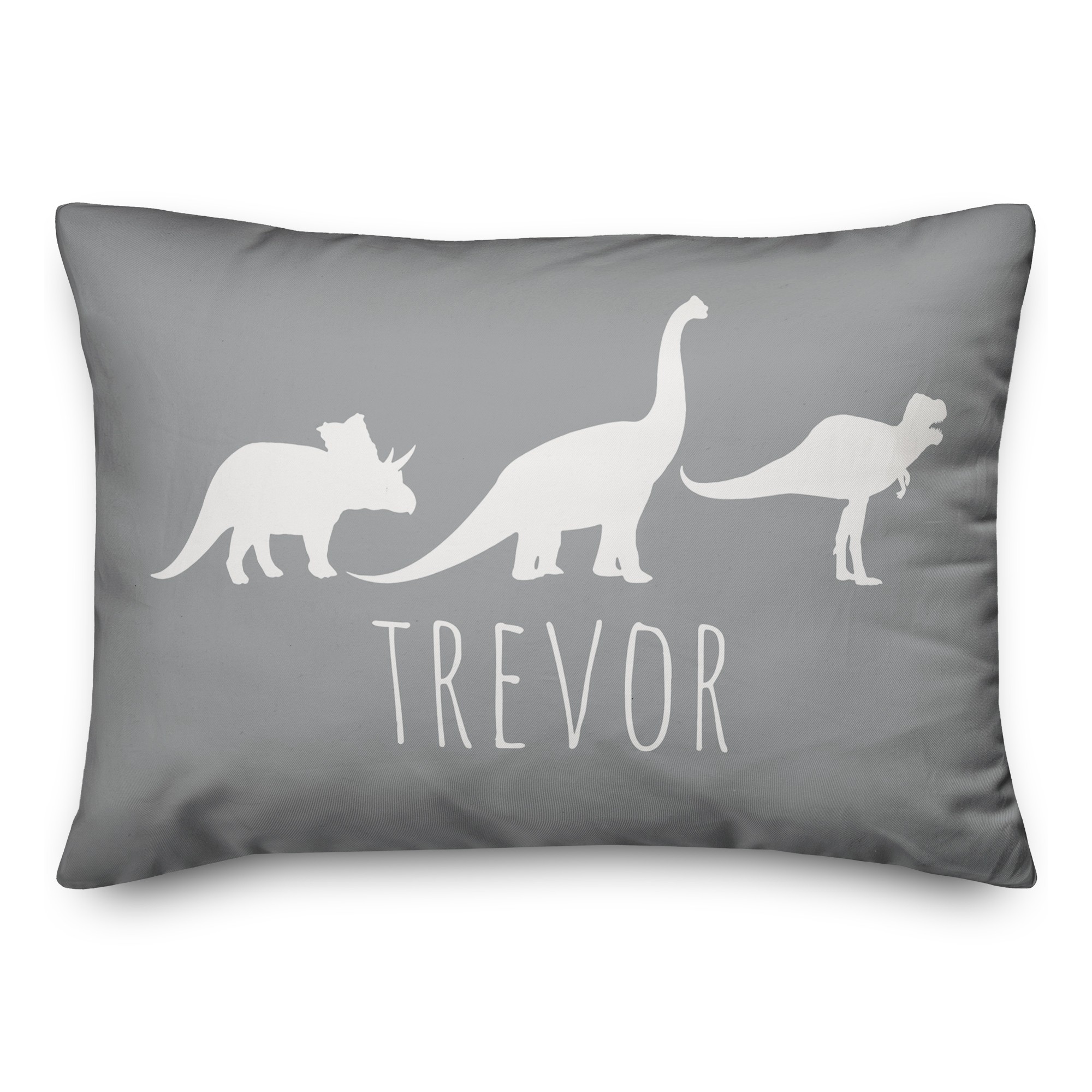 Dinos with Chevron Solid Gray 14x20 Personalized Spun Poly Pillow