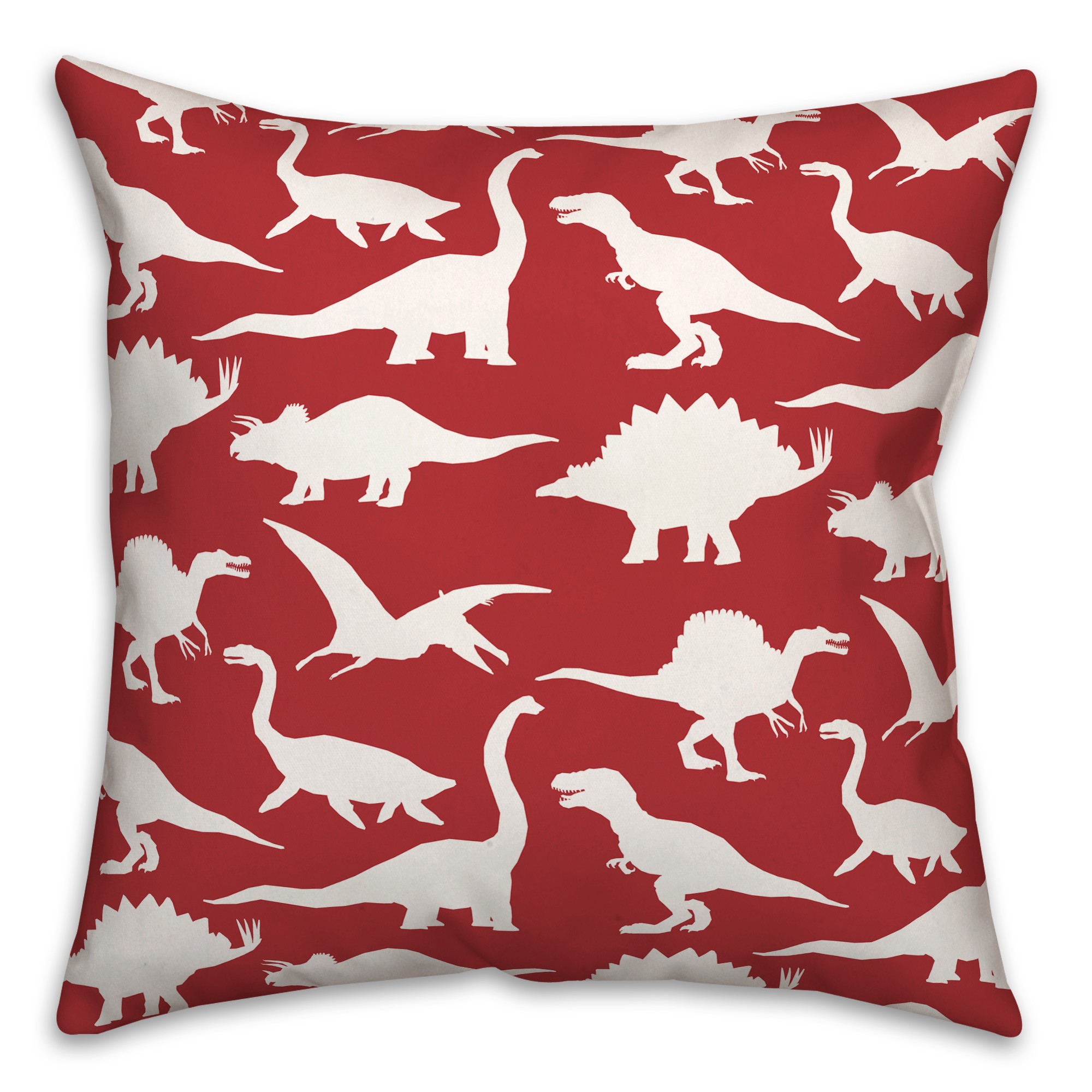 Dinosaur Pattern on Red and White 18x18 Spun Poly Pillow