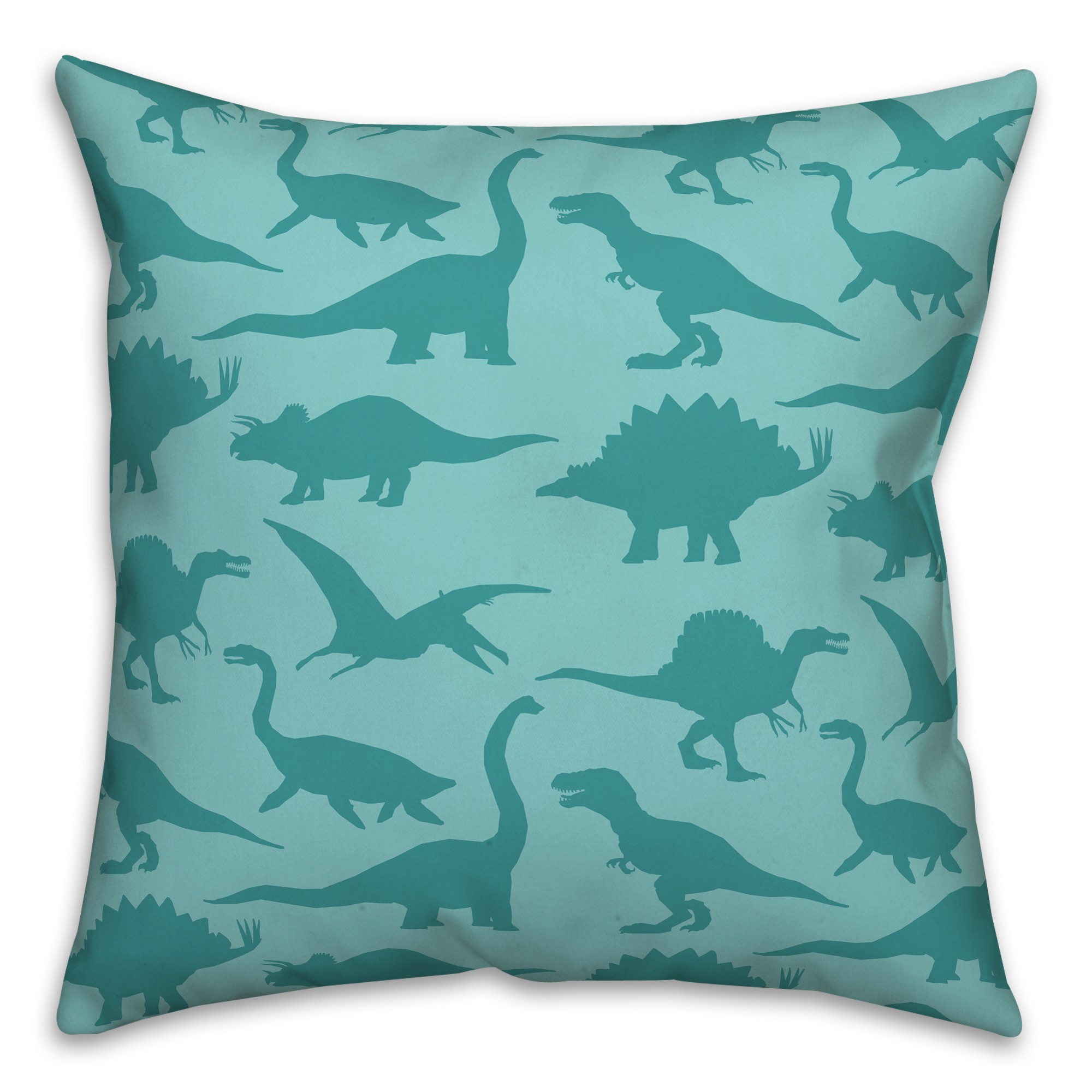 Dinosaur Pattern on Teal and Teal 18x18 Spun Poly Pillow