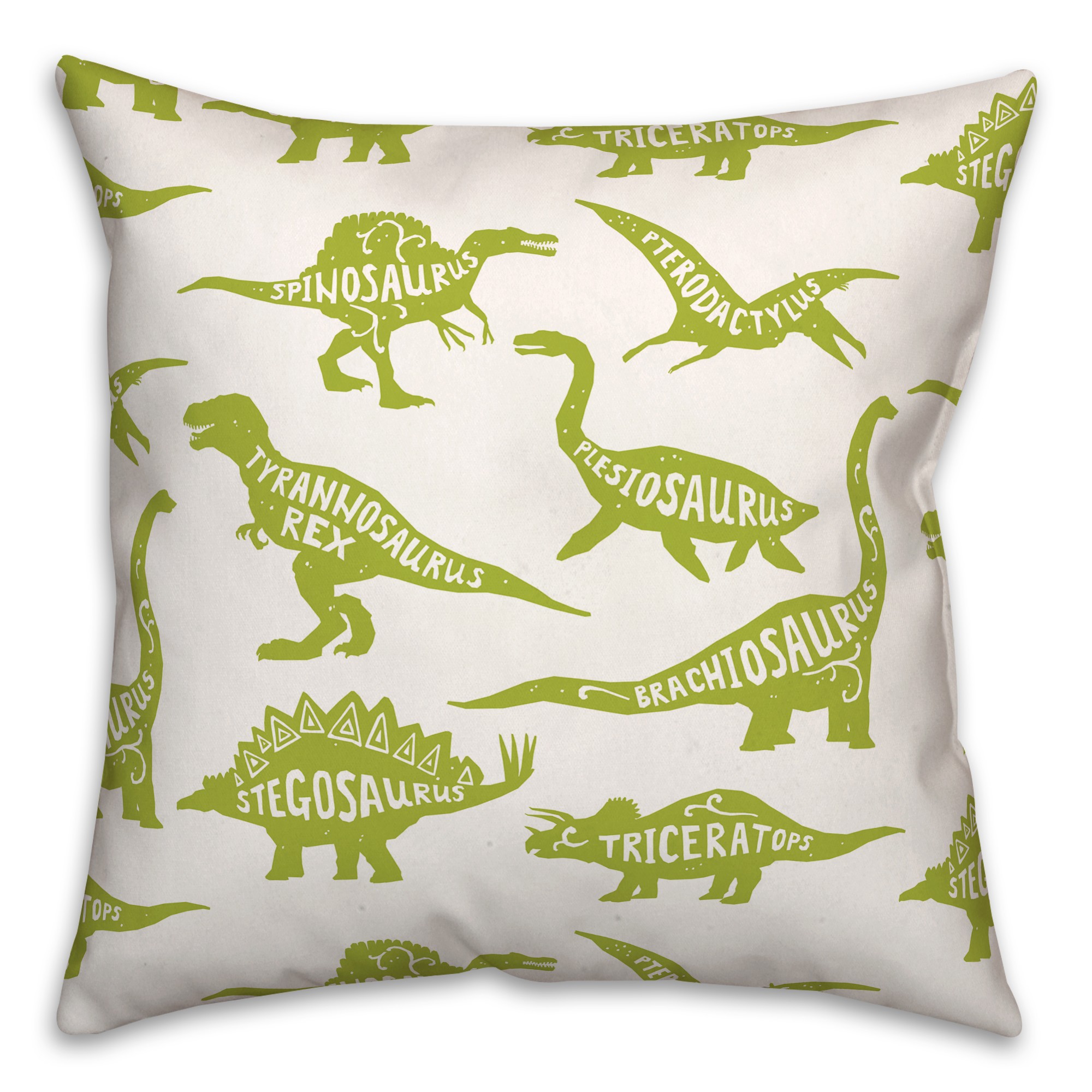 Dinosaurs with Names Green 18x18 Spun Poly Pillow