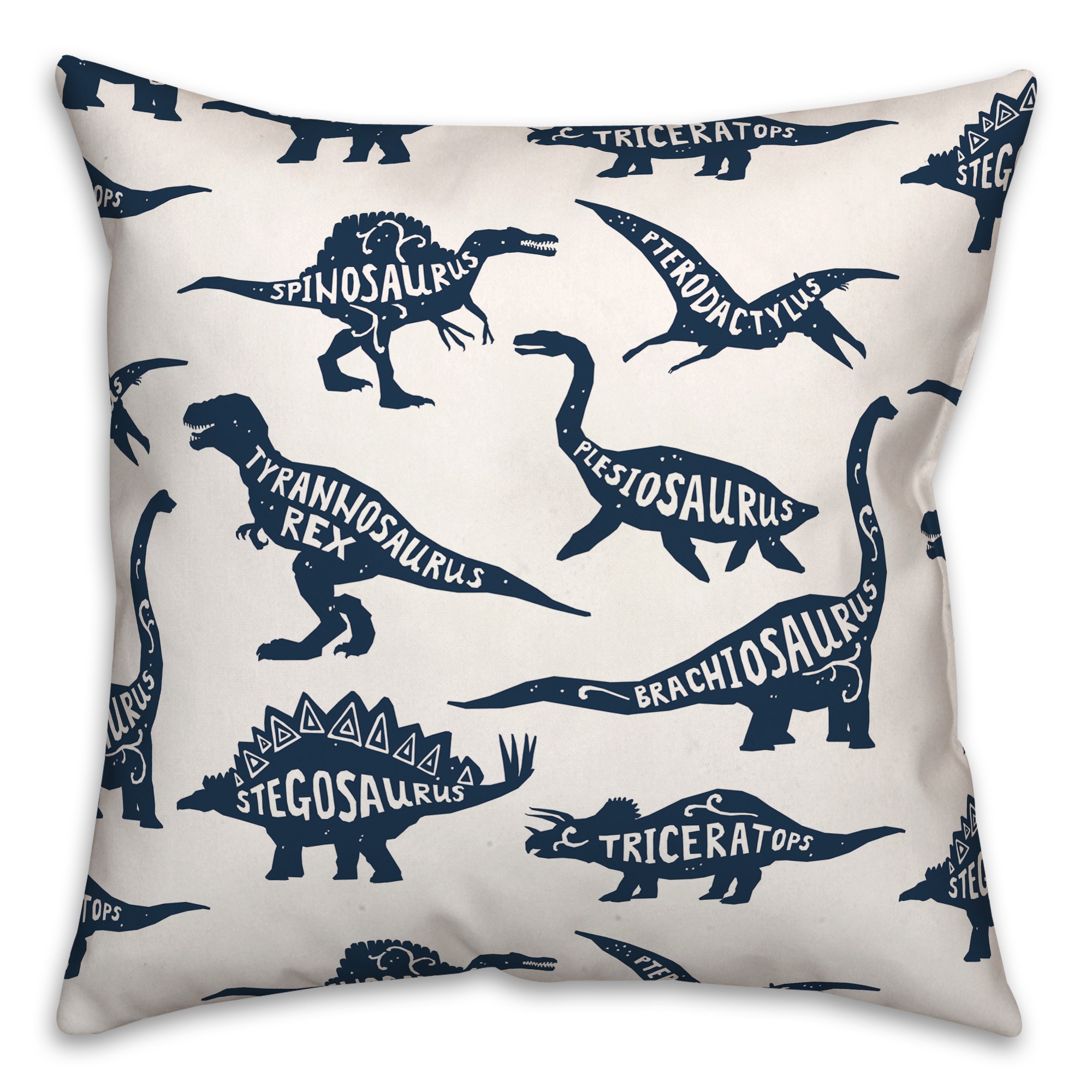 Dinosaurs with Names Navy 18x18 Spun Poly Pillow