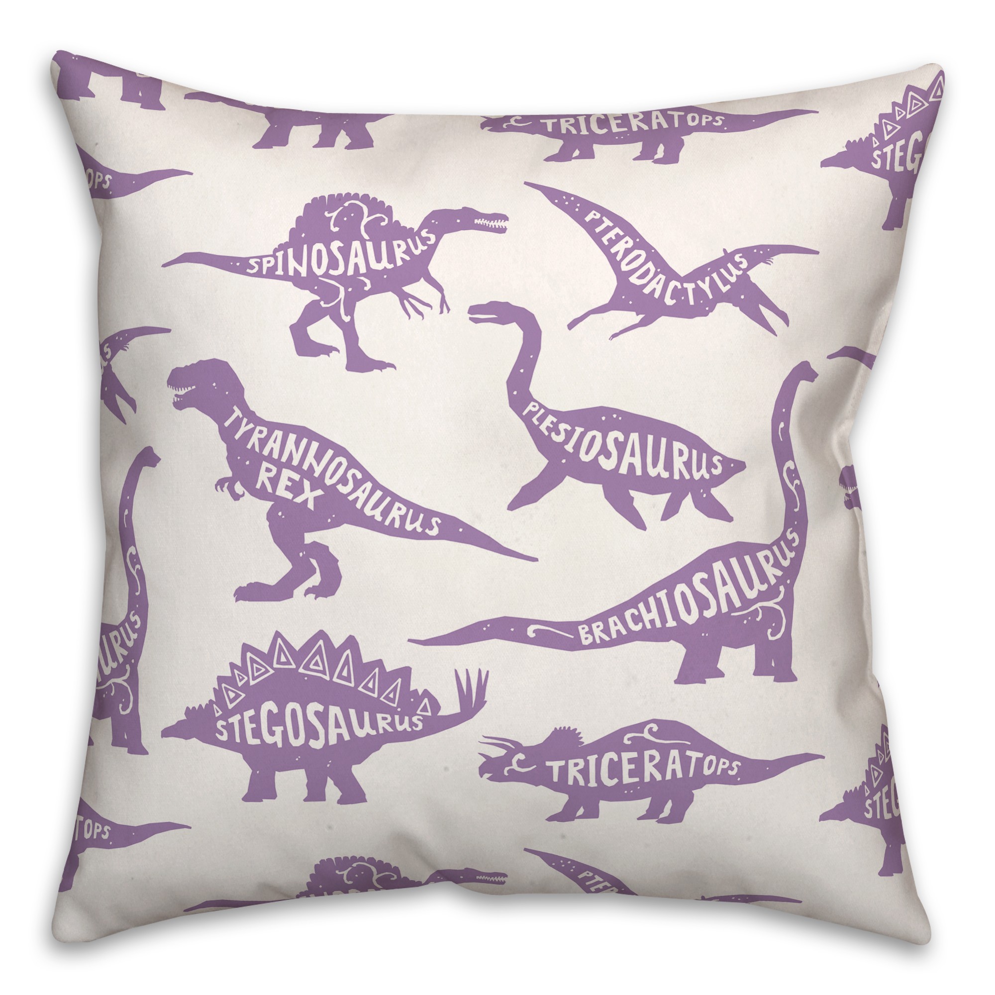Dinosaurs with Names Purple 18x18 Spun Poly Pillow