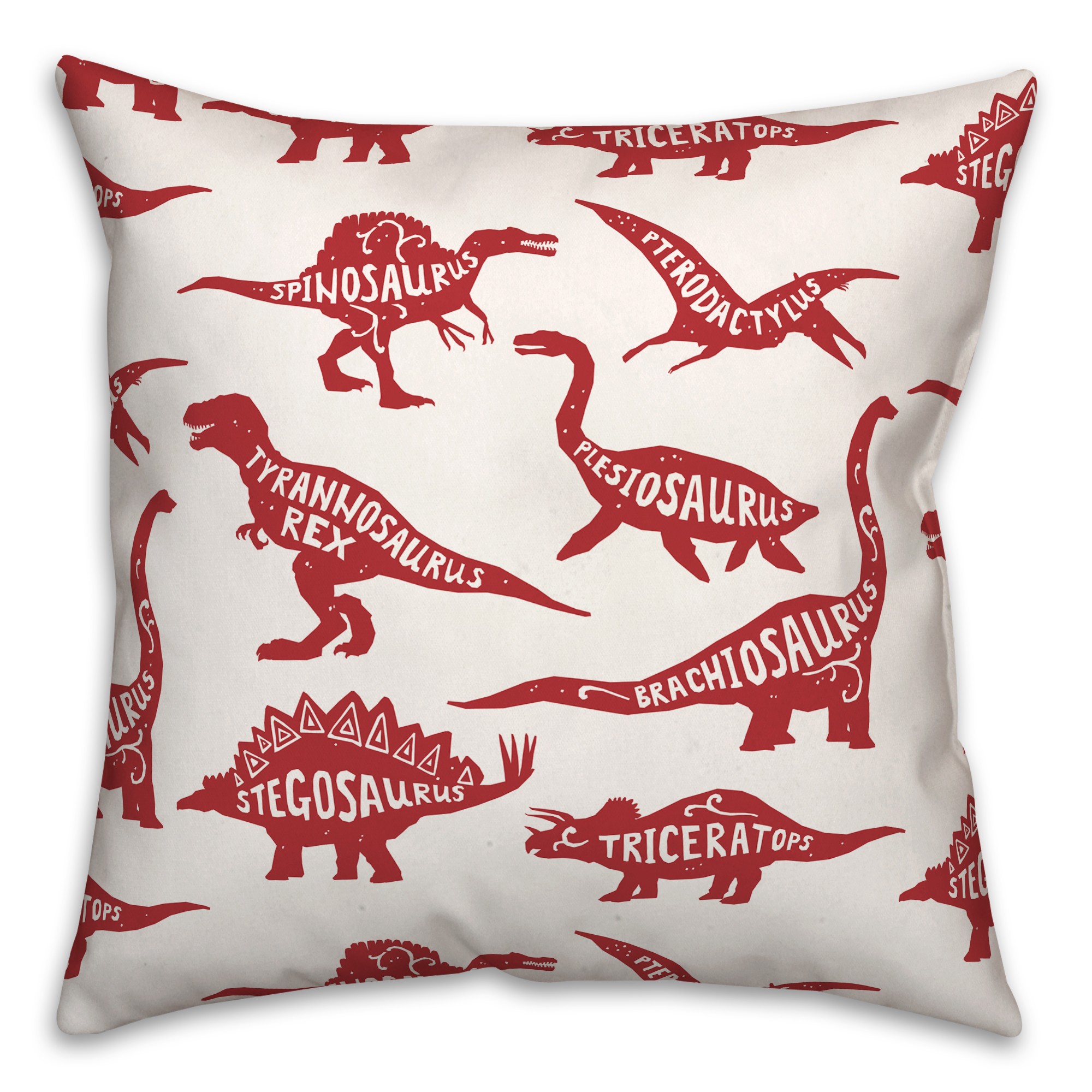 Dinosaurs with Names Red 18x18 Spun Poly Pillow