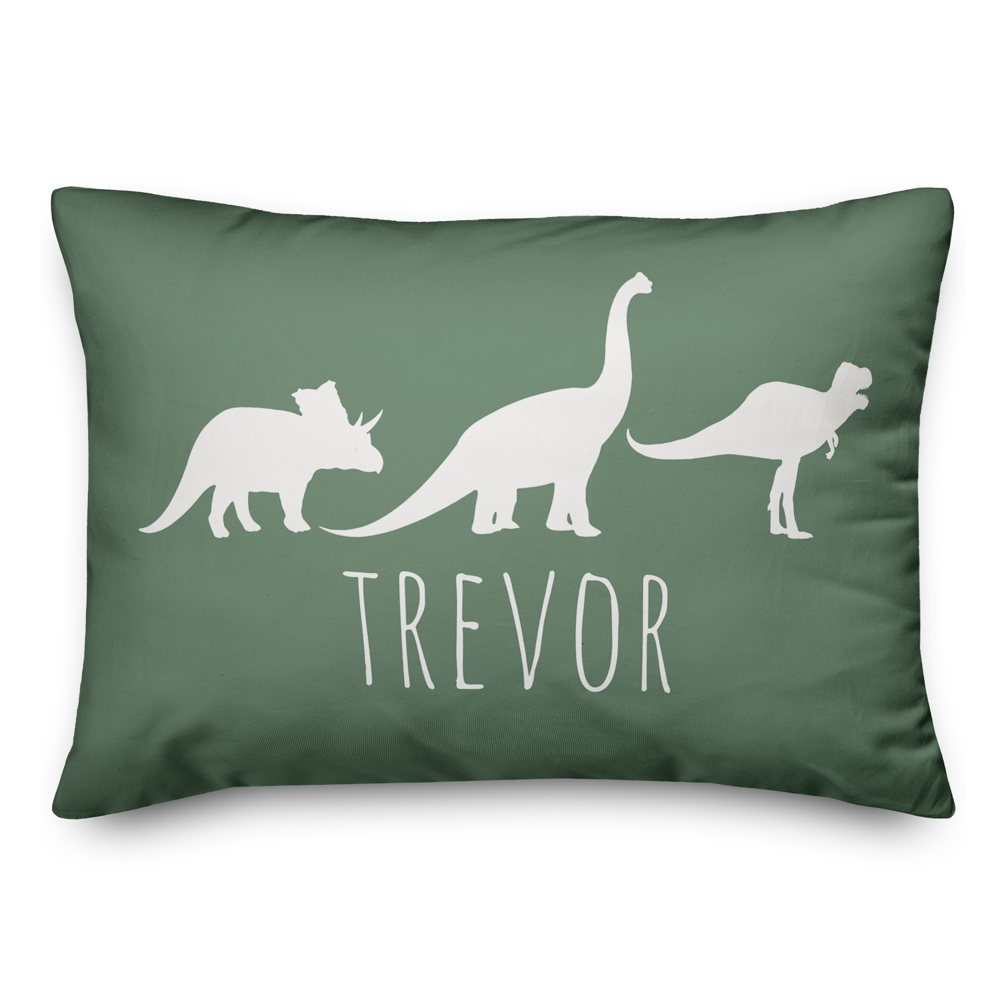 Dinos with Chevron Solid Green 14x20 Personalized Spun Poly Pillow
