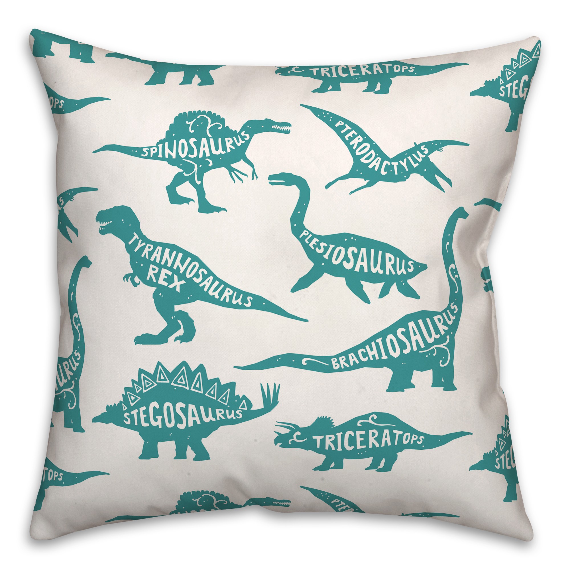 Dinosaurs with Names Teal 18x18 Spun Poly Pillow